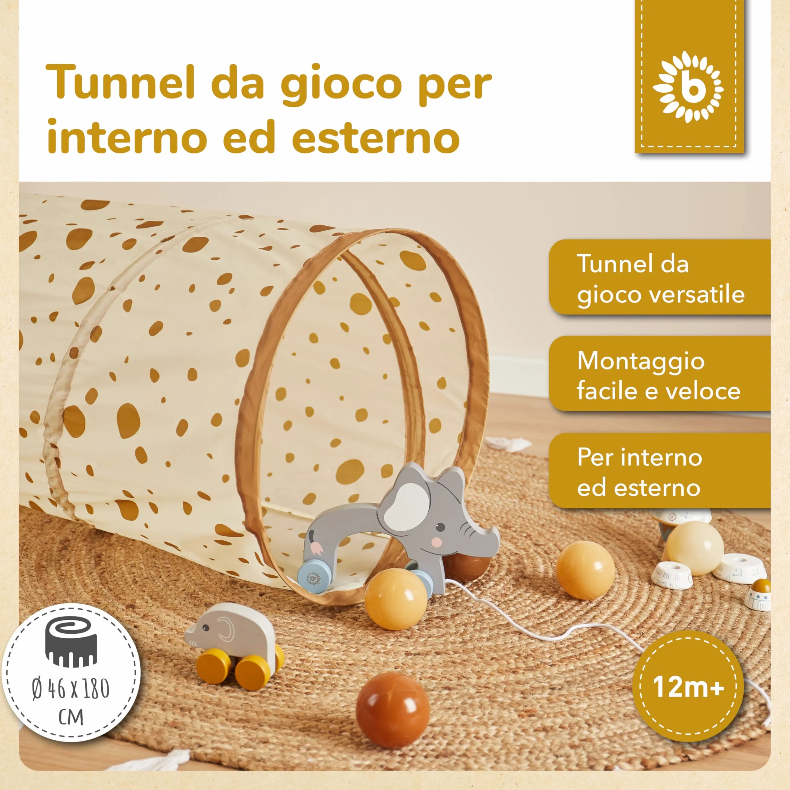 Bieco XXL Tunnel Dots Giochi da Giardino | 180 x 46 cm | Bruco Tunnel da 1 Anno