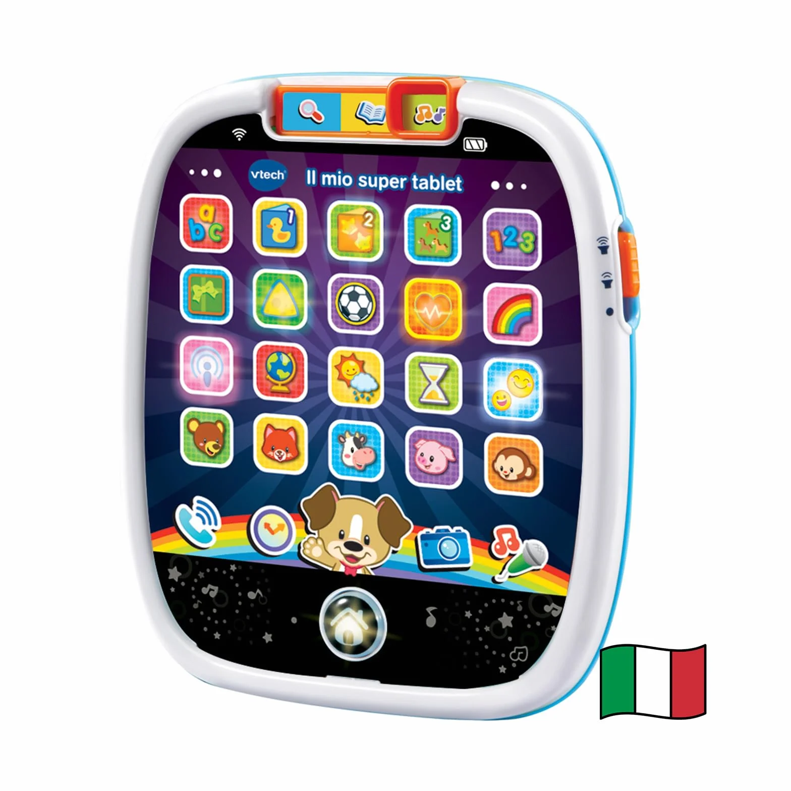 VTech Il Mio Super Tablet, Tablet per Bambini con 25 Icone Interattive ed Effetti Luminosi, Pratica Maniglia, Gioco Bambino con Animali, Forme e Numeri, Lingua Italiana, Batterie Incluse, 9-36 Mesi