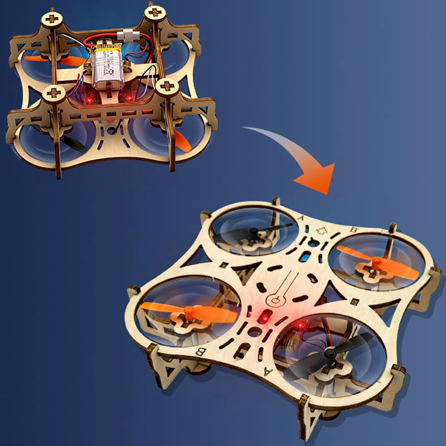Asixxsix Kit drone in legno fai-da-te, quadricottero radiocomandato con decollo e atterraggio a un tasto e 3 livelli di velocità; come sussidio didattico per gare di aeromodellismo.