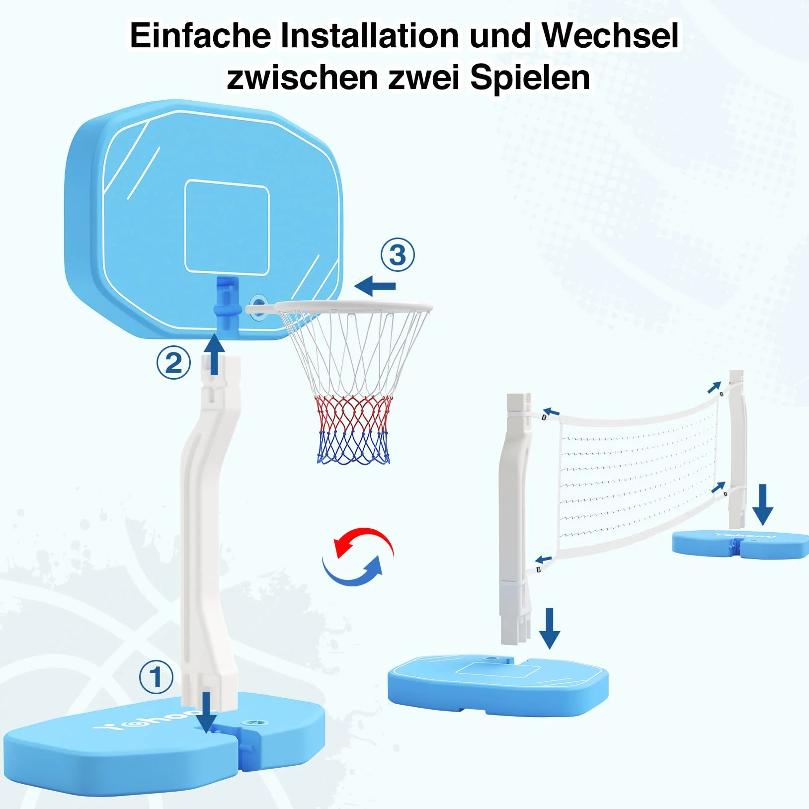 Yohood 2 in 1 Canestro da Basket in Piscina & rete da Pallavolo in Piscina per Bambini e adulti, Accessori per piscine giochi d'acqua, Giochi per feste in famiglia e in piscina