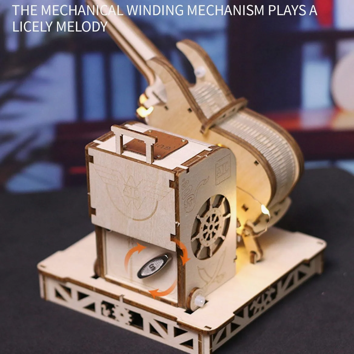 Kit di costruzione in legno 3D, carillon per chitarra, trasmissione meccanica, modello in legno per adulti, da costruire, decorazione per la casa, regalo di compleanno di Natale (150 pezzi)