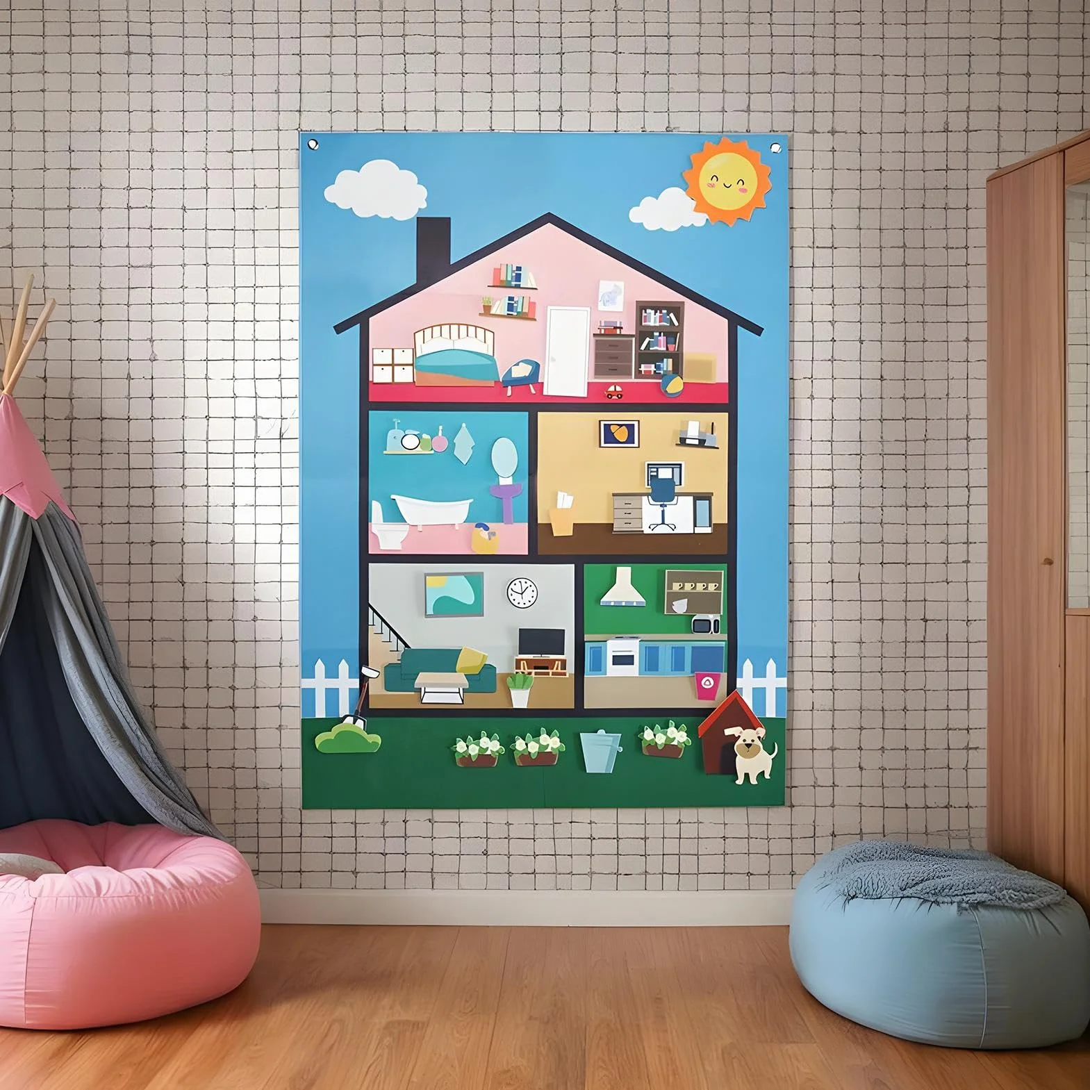 Generico Pannello in Feltro per Bambini Gioco Sensoriale,Lavagna per Raccontare Storie - Gioco Educativo Sensoriale per Bambini Scuola Casa Viaggi età 3+ Sviluppo Abilità