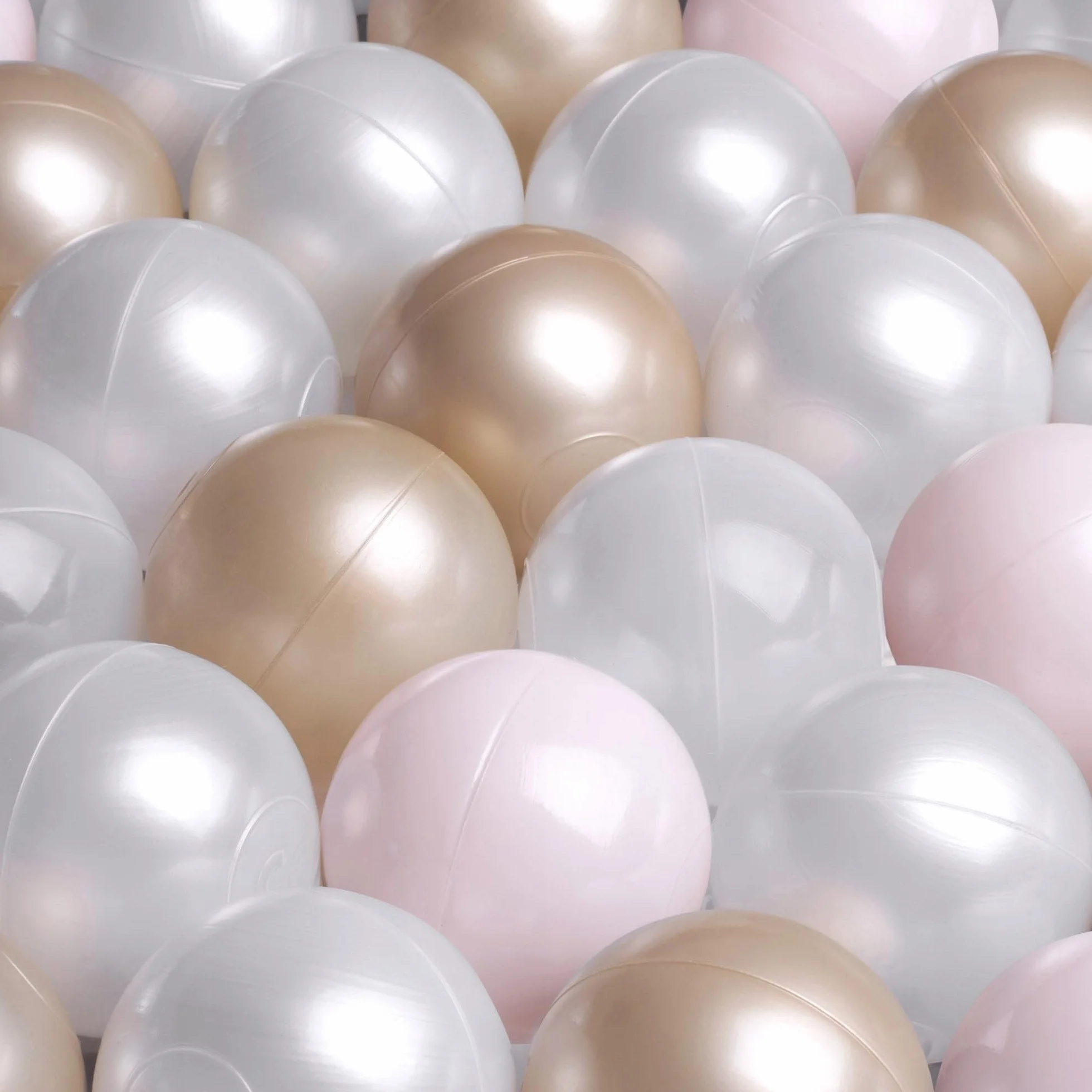 MISIOO Palline per balle da nuoto, 150 pezzi, diametro 6 cm, 100% LDPE, colore rosa chiaro, perline / oro, ideali per giocare in sicurezza e decorazioni nella cameretta dei bambini