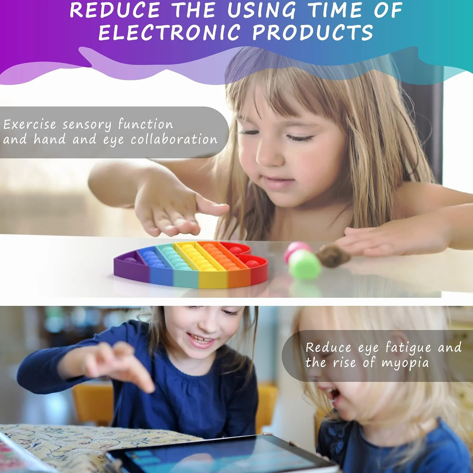 Giocattolo Sensoriale Pop Fidget Silicone Quadrato Multicolore Antistress per Bambini