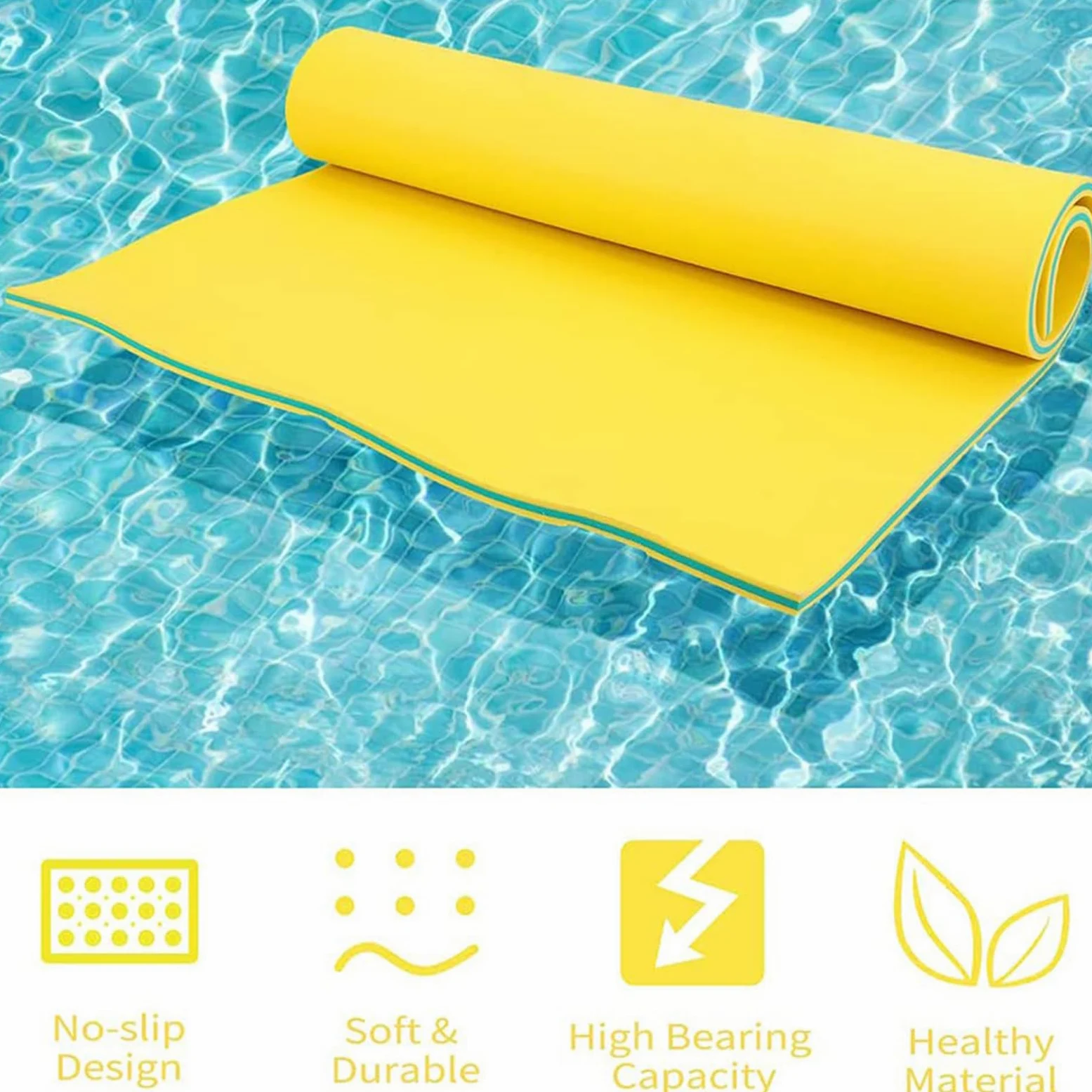 Tappetino Galleggiante, Materassino Galleggiante per Lago, Schiuma XPE a 3 Strati Resistente agli Strappi per Barca, Spiaggia, Oceano, Piscina, Lago,Giallo,250x90x 3.3cm