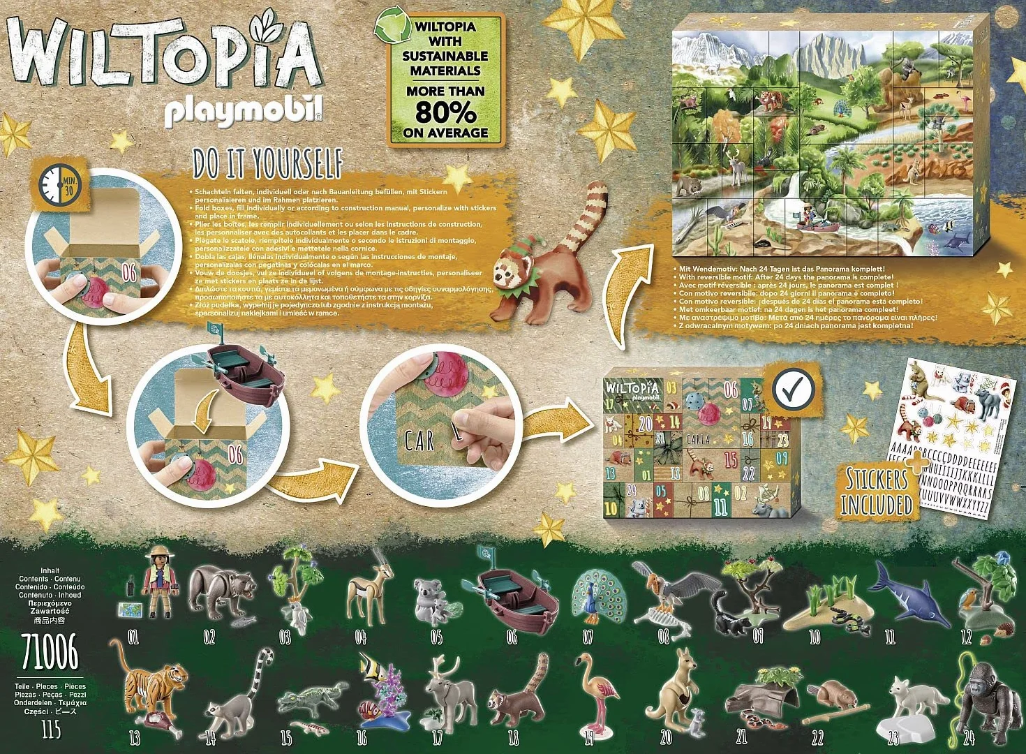 PLAYMOBIL Wiltopia 71006 Calendario Dell'Avvento Fai da Te, Viaggio degli Animali Intorno, Include 23 Animali da Tutto, Giocattolo Sostenibile per Bambini dai 4 Anni in su