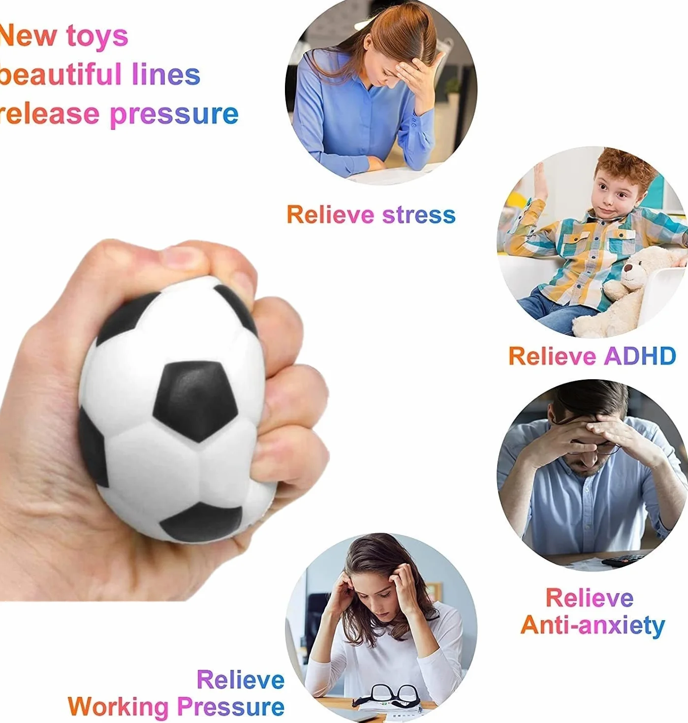 Yeefunjoy 4 palline antistress per stress e dita, giocattolo emotivo per calcio, basket, tennis