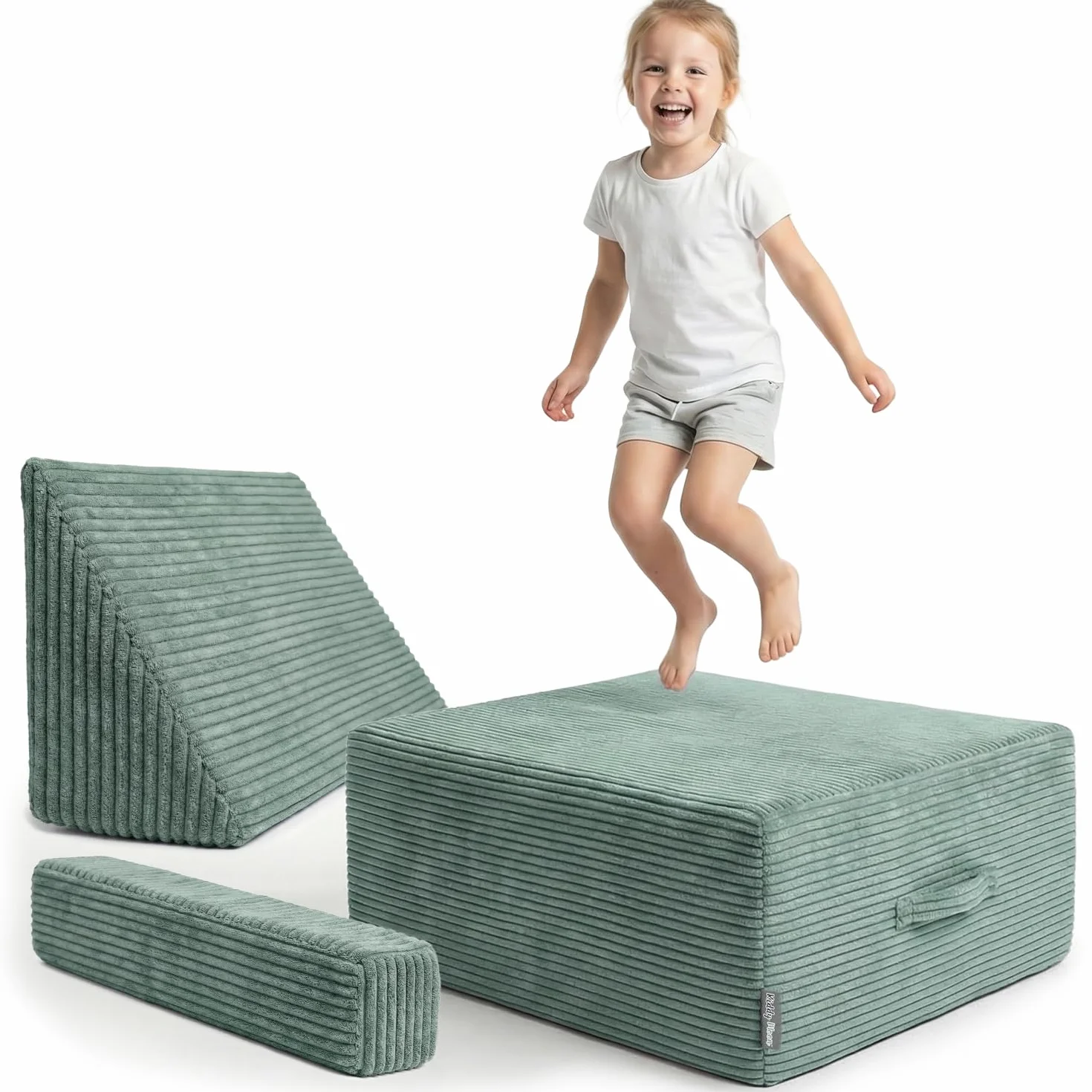KiddyMoon Trampolino Bambini Da Interno 2 In 1, Fodera A Coste Con Zip Rimovibile, Mini Trampolino Per Casa
