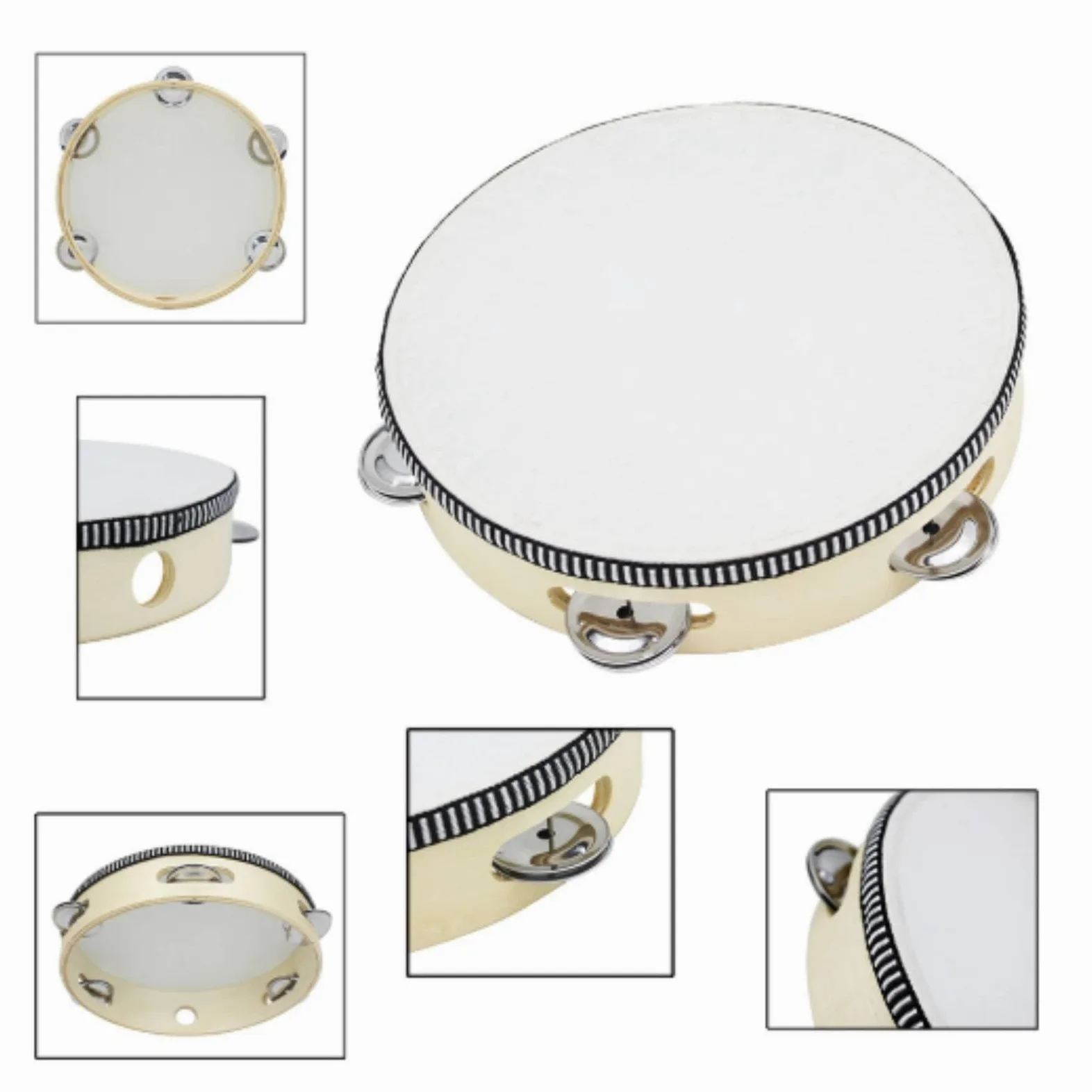 4 Pezzi Tamburello Leggero Tamburello in Legno con Campanelli Metallici Portatile Tamburo a Mano per Bambini