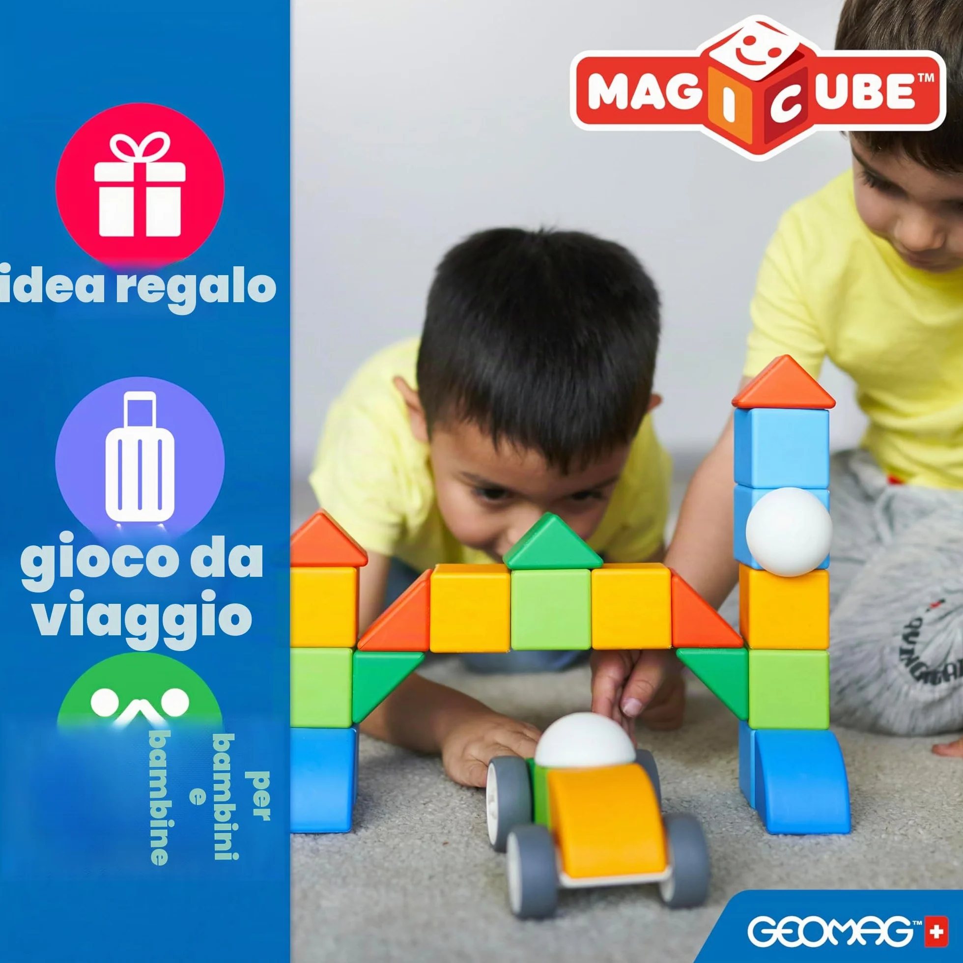 Geomag Magicube 1+ Shapes Blocchi Magnetici 4 Colori 13 Cubi Plastica Riciclata