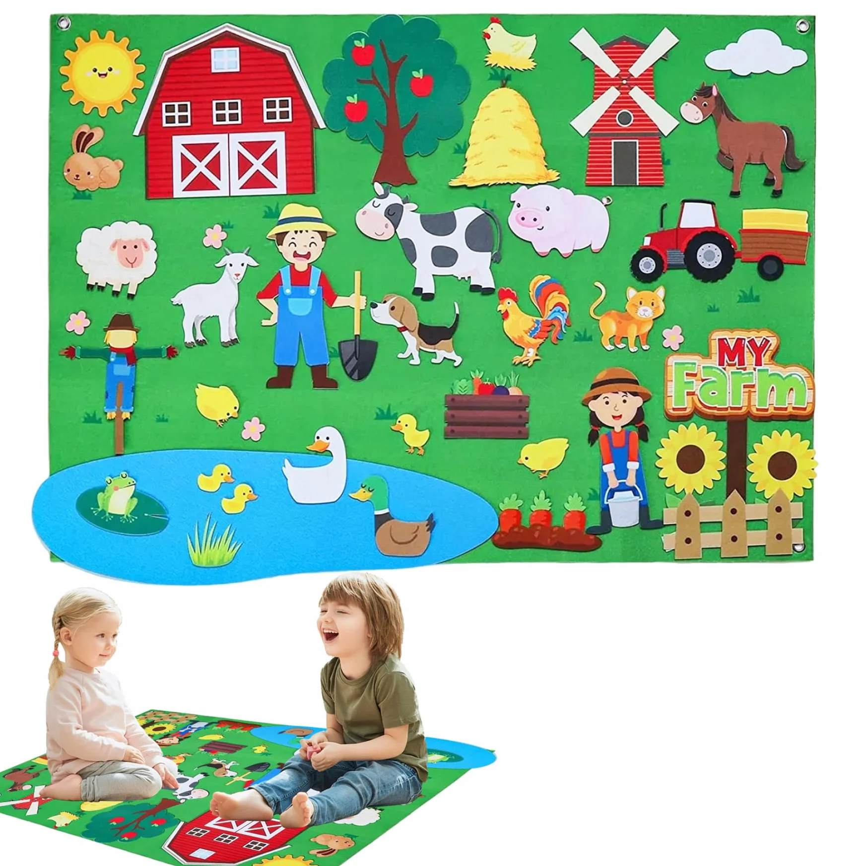 Animali da Fattoria 41x30 Pollici Lavagna in Feltro per apprendimento precoce Lavagna in Feltro interattiva da Appendere alla Parete per Bambini Famiglia Rol di Natale