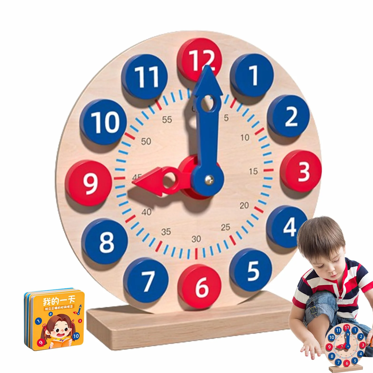 Gioco di Apprendimento Orologio Analogico: Orologio in Legno per Insegnare L'Ora con 18 Carte, Giocattolo Divertente per Imparare Il | Set di attività di per Imparare, Insegnare per