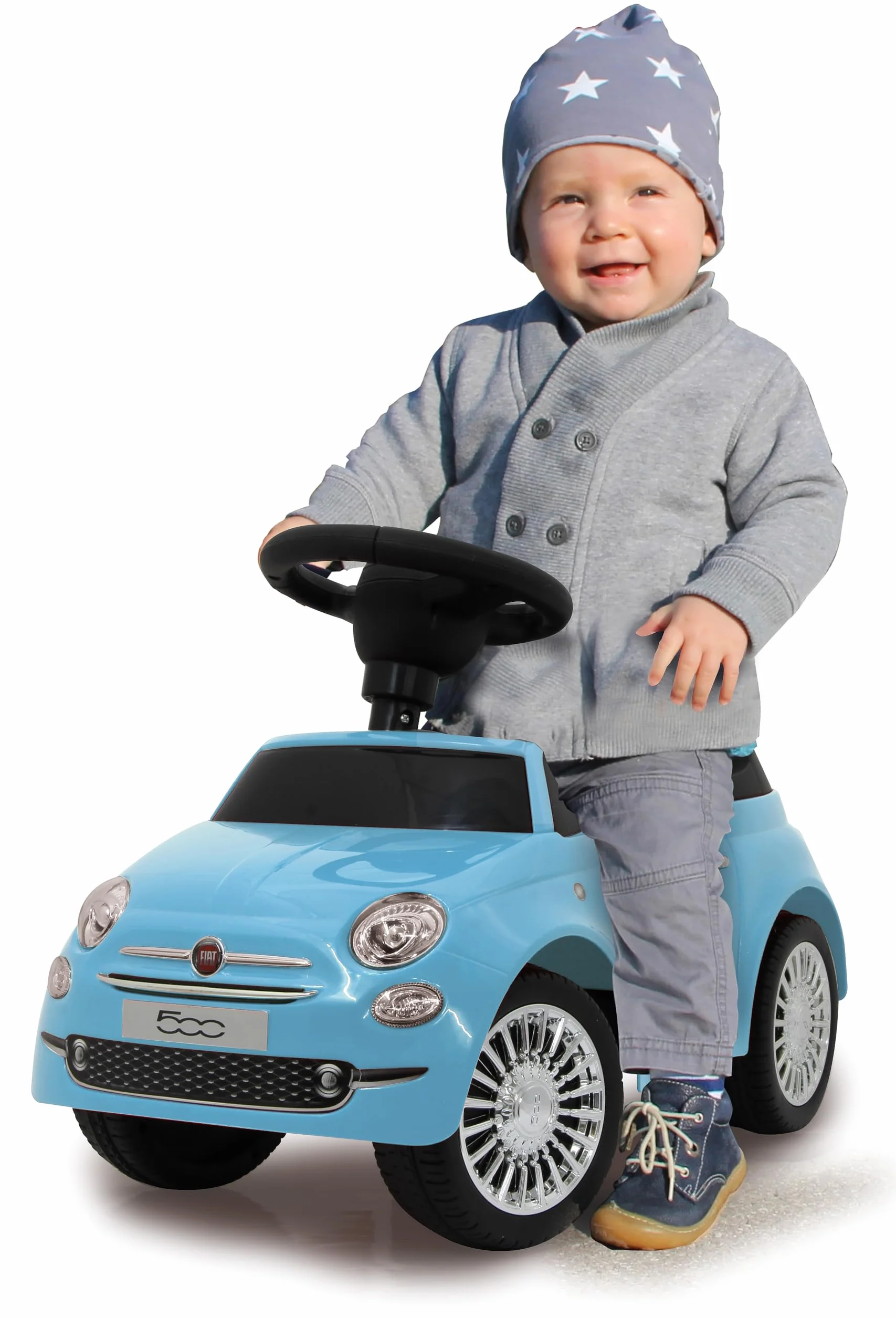 Jamara Push-Car Fiat 500 blu z bagażnikiem pod siedzeniem i klaksonem