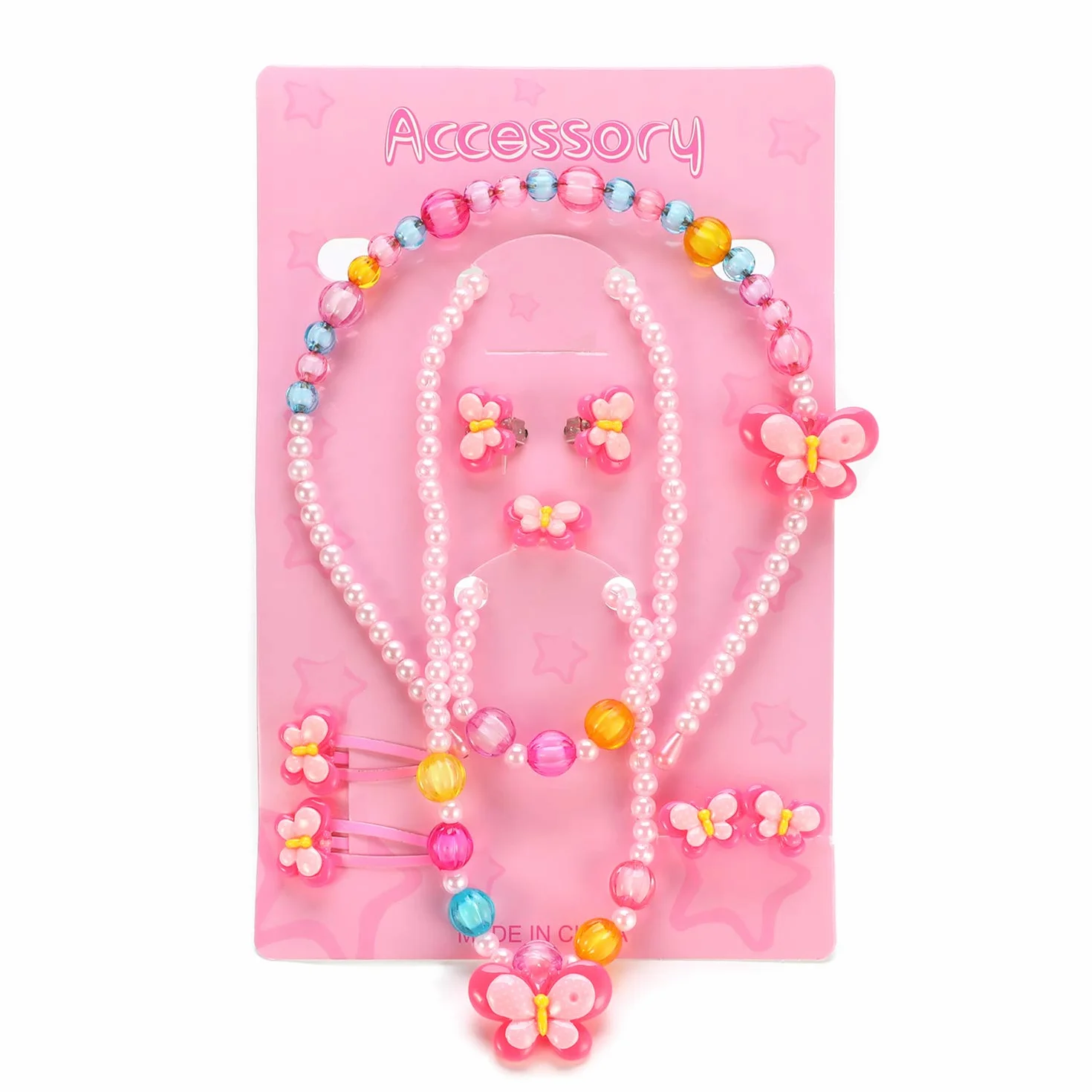 Hifot Gioielli per Bambini Ragazzine Collana Braccialetto Squillare Orecchini a Clip Forcine per Capelli