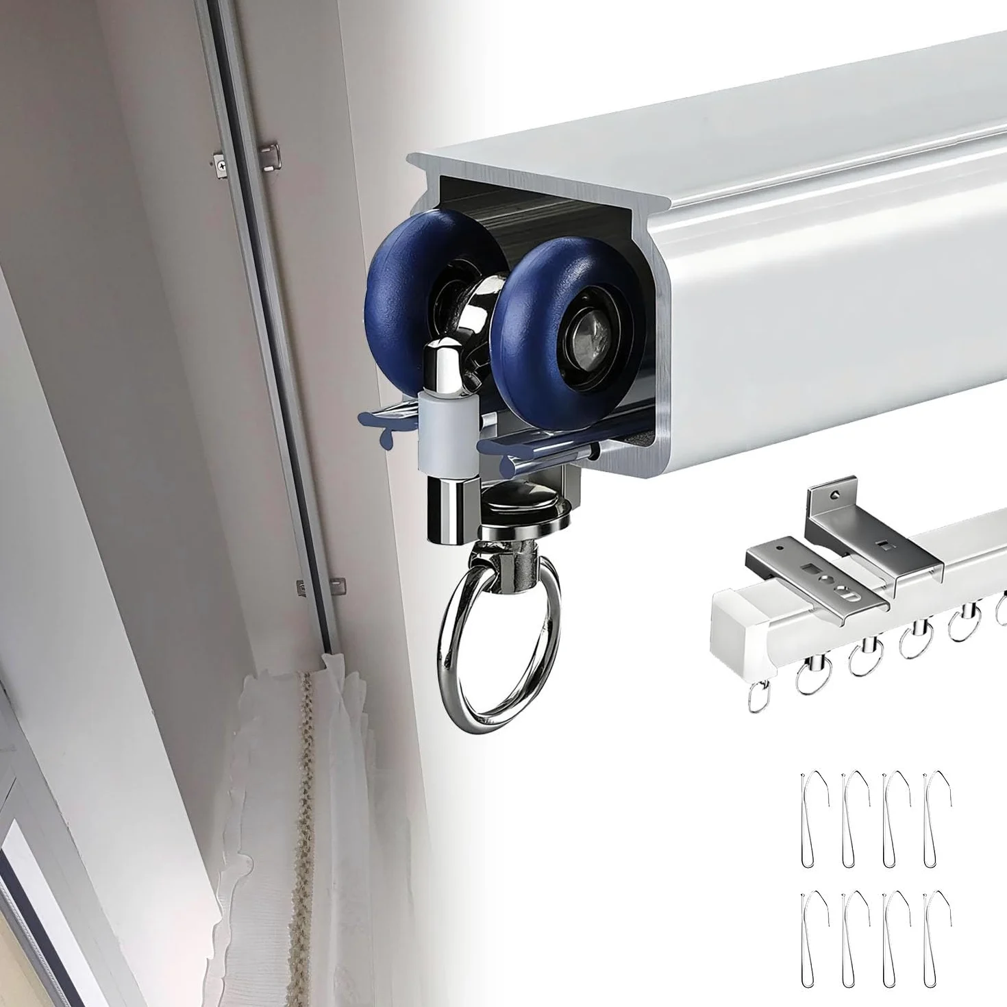 Heavy-Du Track - Binario in alluminio a 1 corsia, montaggio a soffitto/parete, 50-600 cm, con rulli silenziosi per uno scorrimento fluido (560 cm), ideale per la decorazione della casa e facile