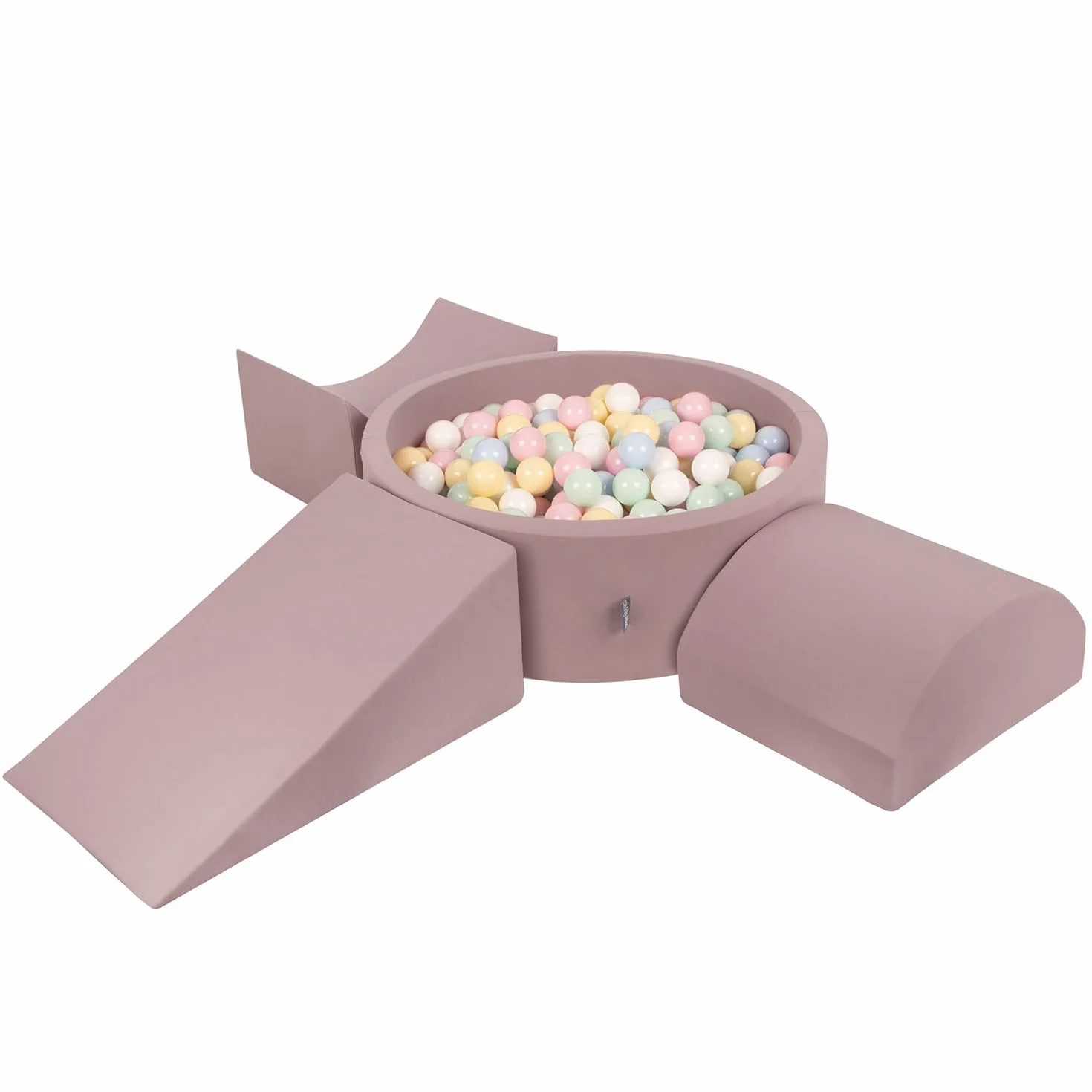 KiddyMoon Area di Gioco in Schiuma con Tondo Piscina di Palline (300 Palline) per Bambini, Erica: Blu Pastello/Giallo Pastello/Bianco/Menta/Rosa Chiaro