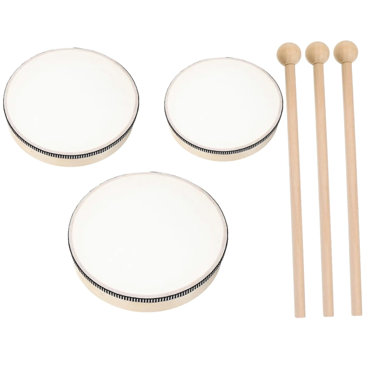 SUPVOX Tamburello Musicale in Legno 3 Pezzi Set Hand Drum Percussione Facile da Tenere Design Rotondo per Performance ed Educazione Ragazzo Ragazza e Adulti