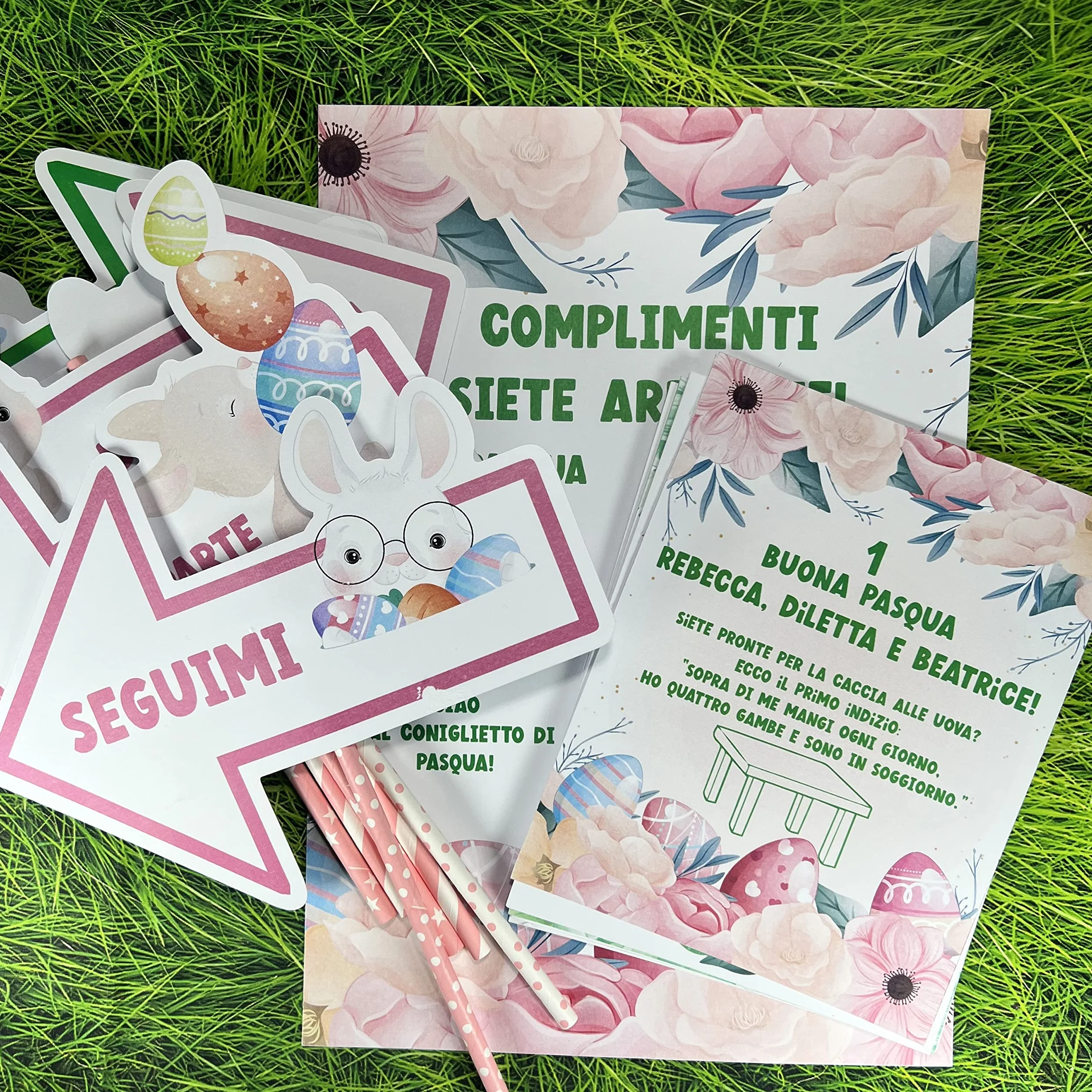 Caccia alle Uova di Pasqua – Set Completo Personalizzato per Bambini con Frecce, Indizi e Filastrocche – Stampa Grande Finale – Regalo Pasqua Divertente