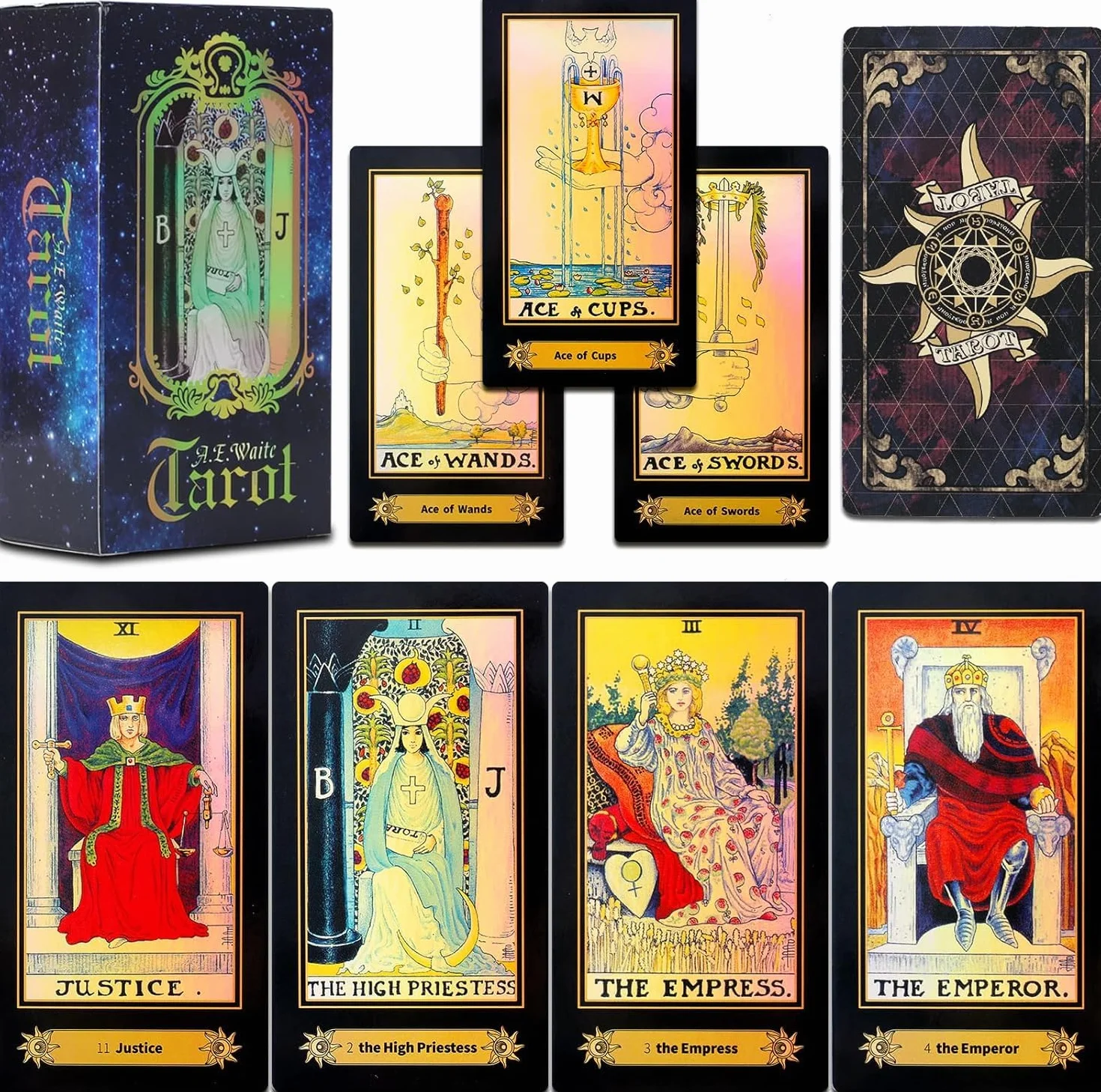 78 Tarocchi carte, per Tarocchi rider waite, Mazzo di Tarocchi Olografici Gioco di Lettura del Futuro con Scatola Colorata per Principianti e Giocatori Professionisti, Regina（Inglese）