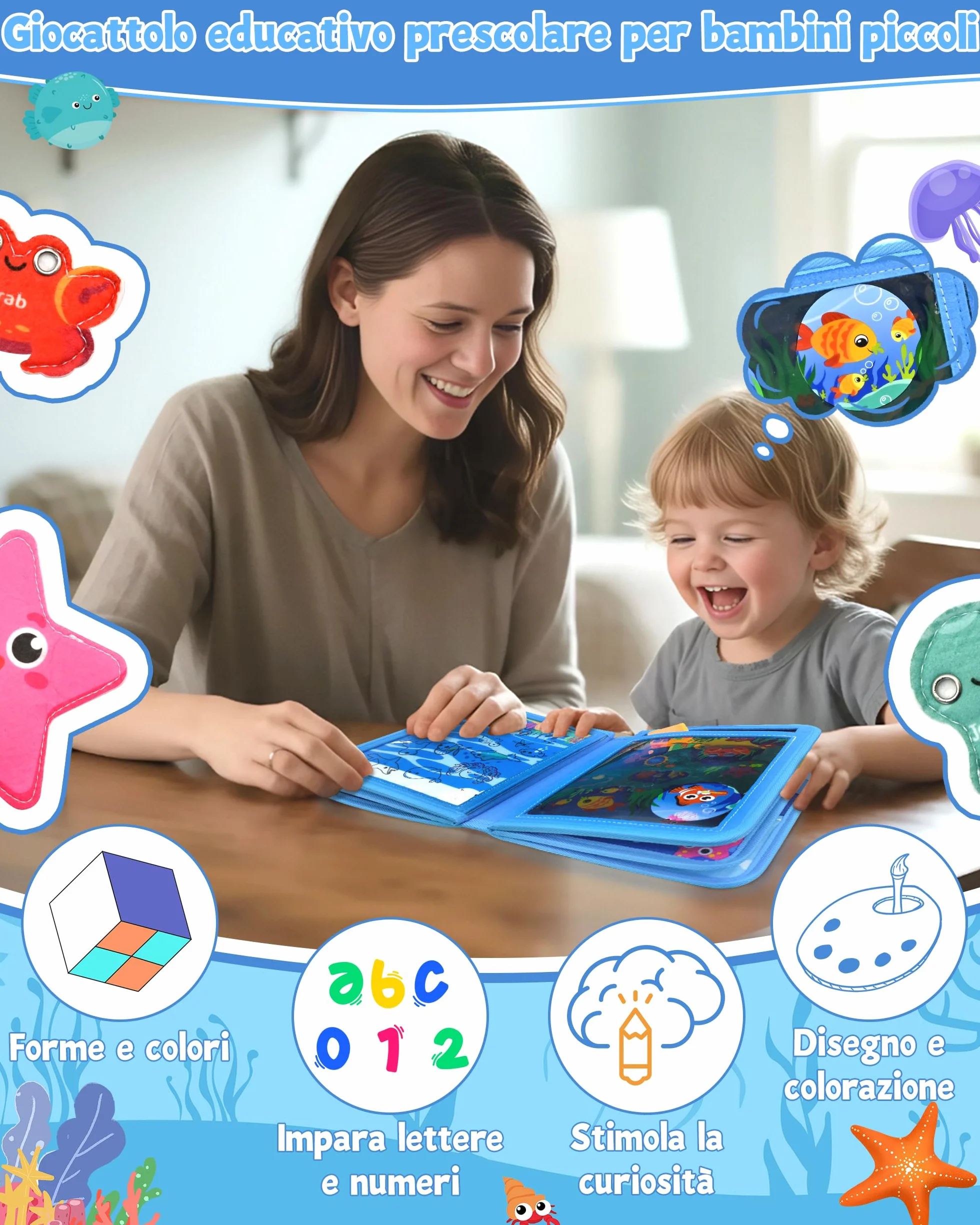 Busy Board Montessori Libro Interattivo 1-3 Anno - Giochi Montessori Sensoriale Educativo Valigetta Regalo Bimbo