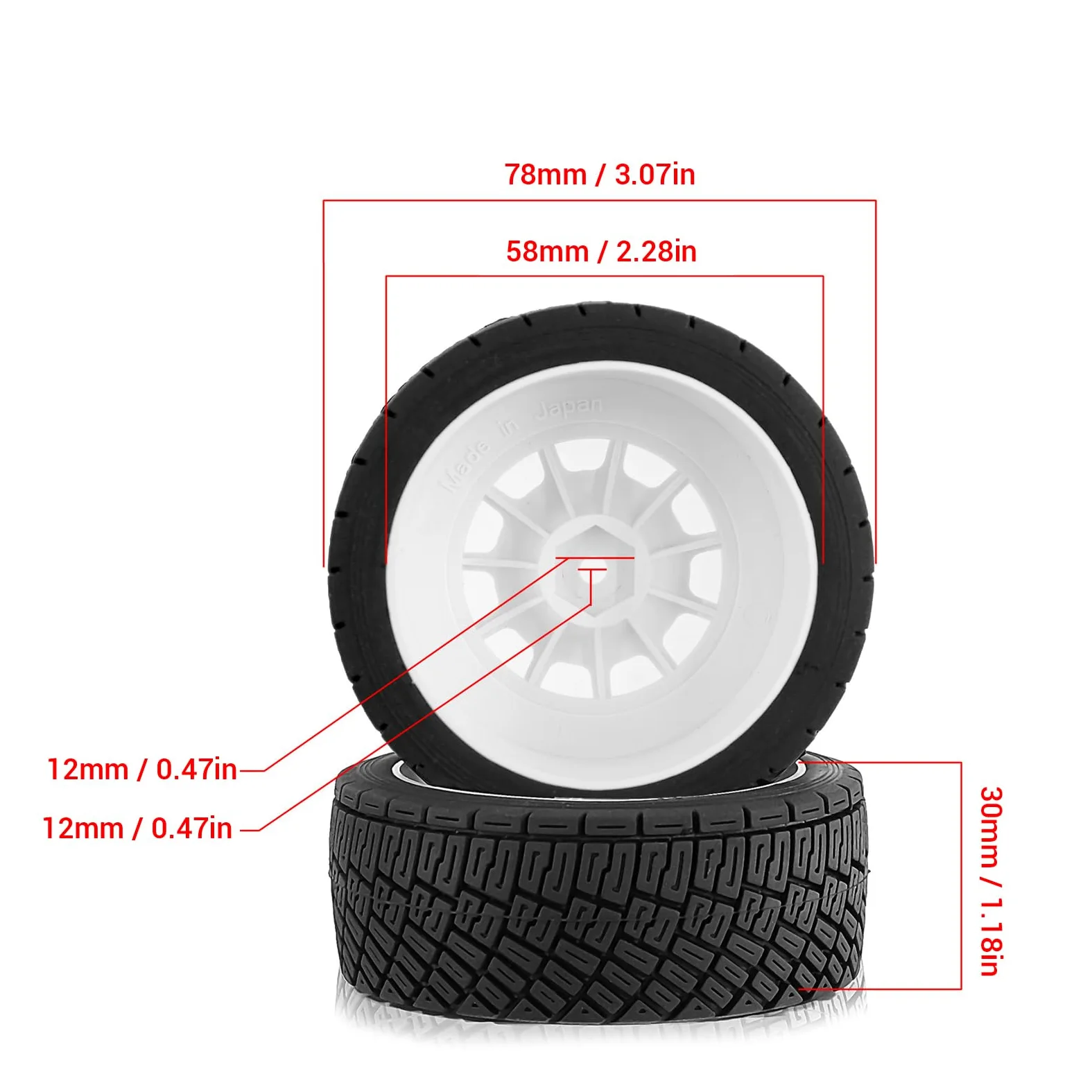 Buachois Pneumatici per Auto RC, 4 Pezzi Gomma Sostituzione per Modellini 12mm Antiscivolo Design Testurizzato, Ruote per Veicoli Radiocomandati Giocattolo