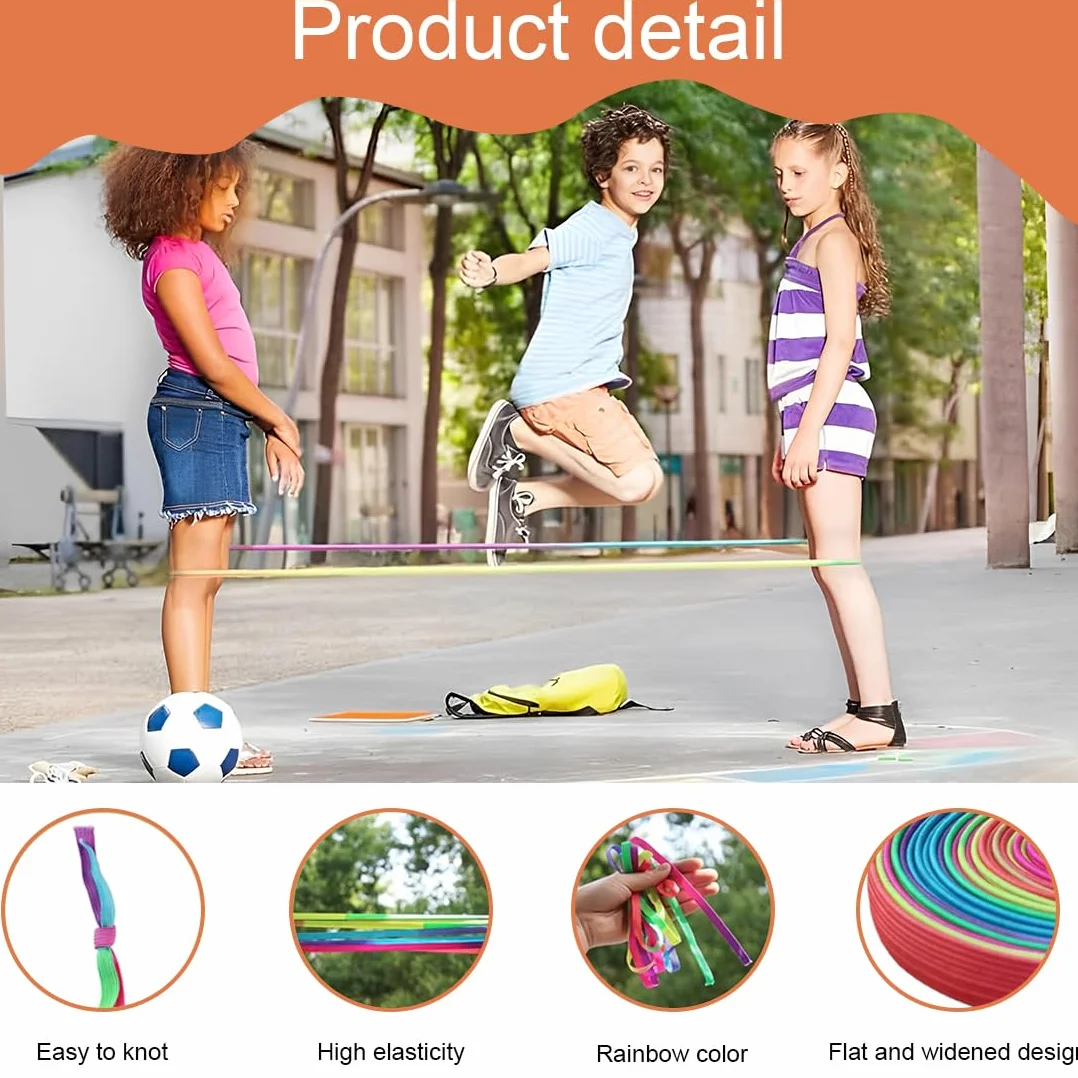 WUSJCOF 1 rotolo gomma per bambini, istruzioni giochi di salto, da interno e outdoor, ideale per salta, adatto per bambini dai 6 ai 10 anni, nastro arcobaleno, regalo per ragazze e ragazzi (6 metri)