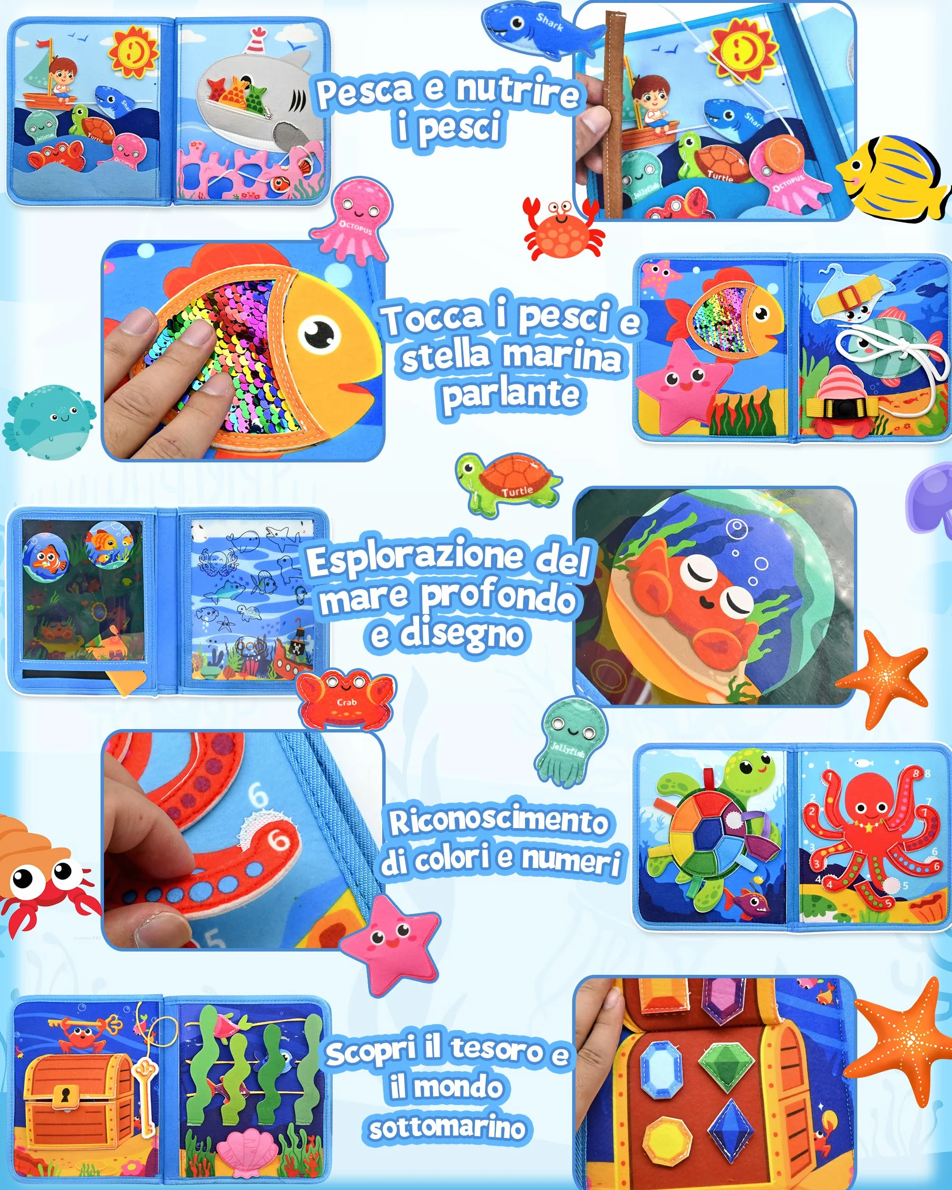 Busy Board Montessori Libro Interattivo 1-3 Anno - Giochi Montessori Sensoriale Educativo Valigetta Regalo Bimbo