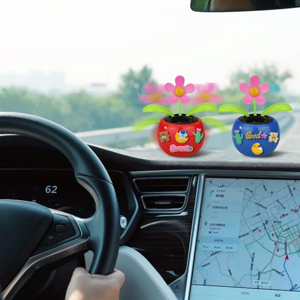 Fiore Danzante Solare, Con adesivi fai da te, 2 Pezzi Ornamenti per auto tremolanti Giocattolo auto alimentato solare per la decorazione della scrivania dellufficio dellautomobile