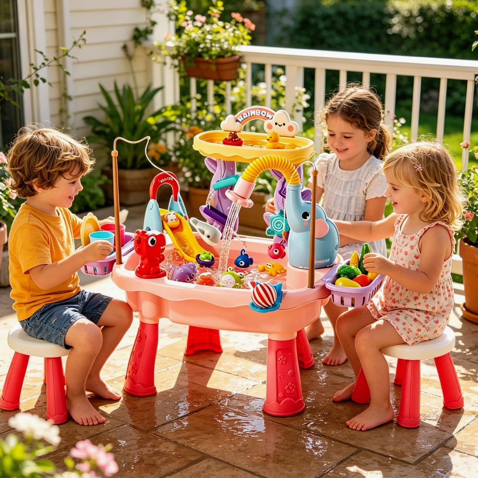 Tavolo Acqua Attività Da Spiaggia Estivo | Giocattolo Cucina per Bambini e Bambine Piccoli Patio Spiaggia Campeggio Asilo Casa Bagno Sala Giochi Vacanza Compleanno