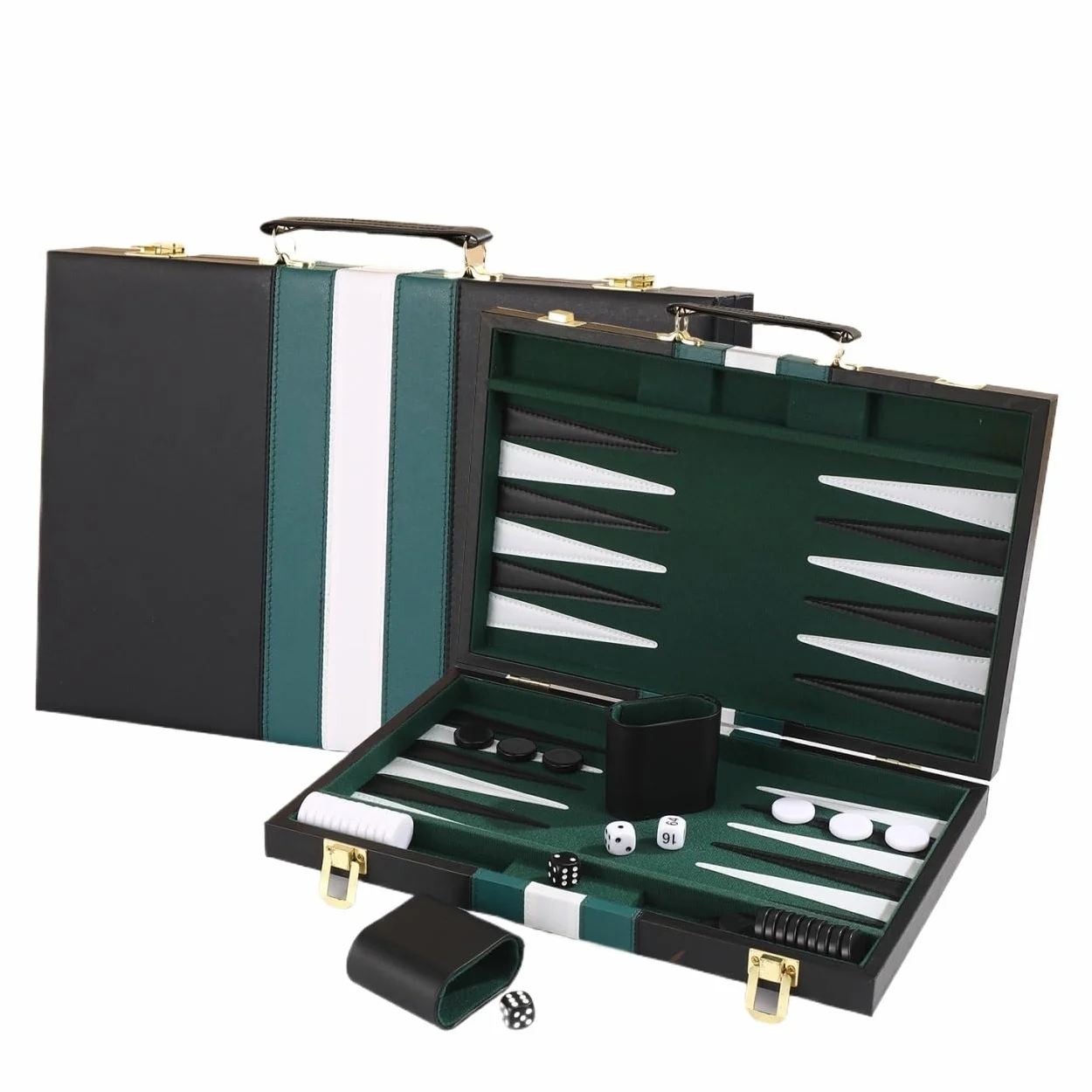Grandi set di backgammon for adulti, giochi da tavolo classici for 2 giocatori, adulti e bambini, custodia in pelle PU di qualità scacchiera portatile(Groen,11inch)