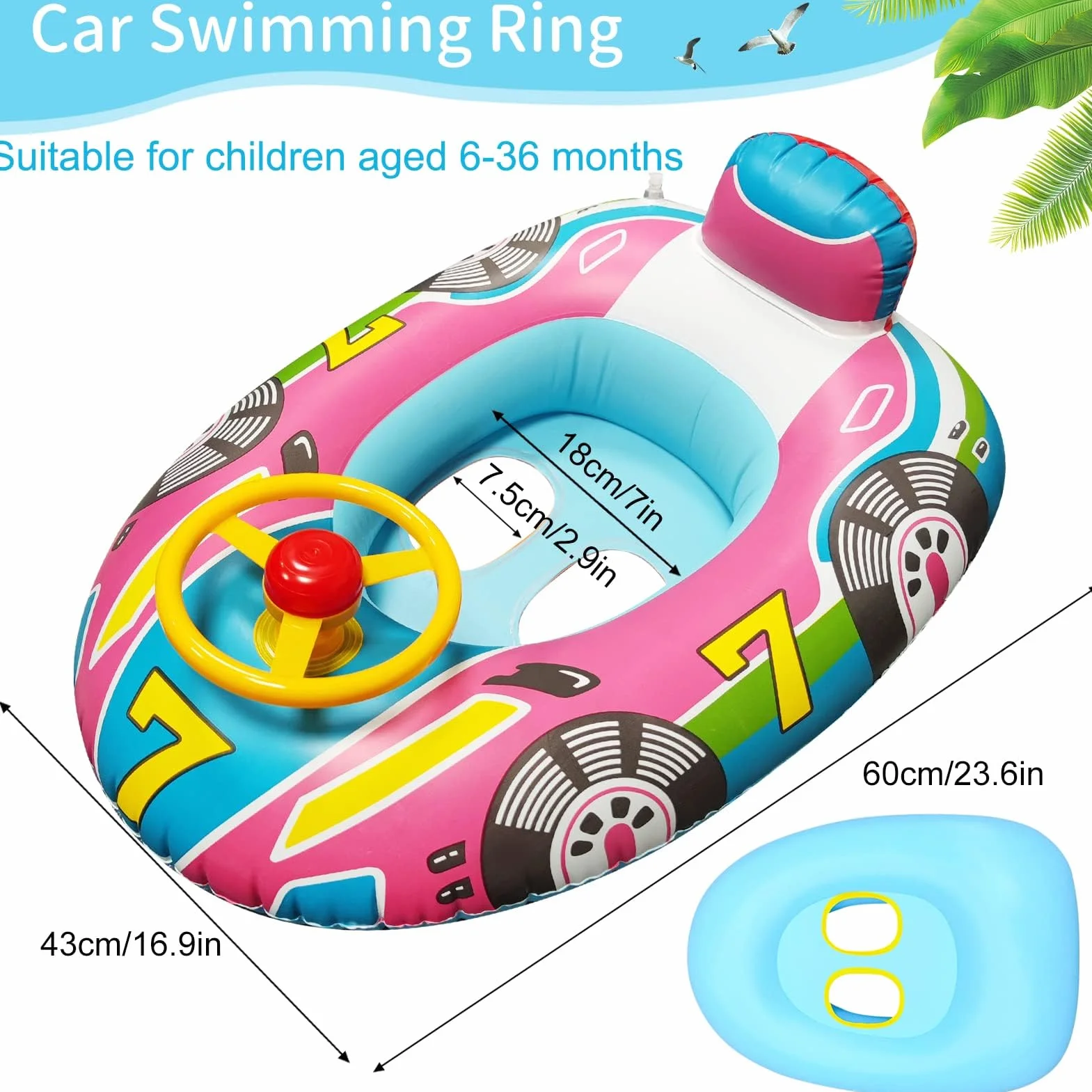 Anello da Nuoto per Bambini 6 Mesi a 36 Mesi, Piscine Gonfiabili per Bambini con Volante, Anello da Nuoto Gonfiabili, Galleggiante per Piscina per Bambini