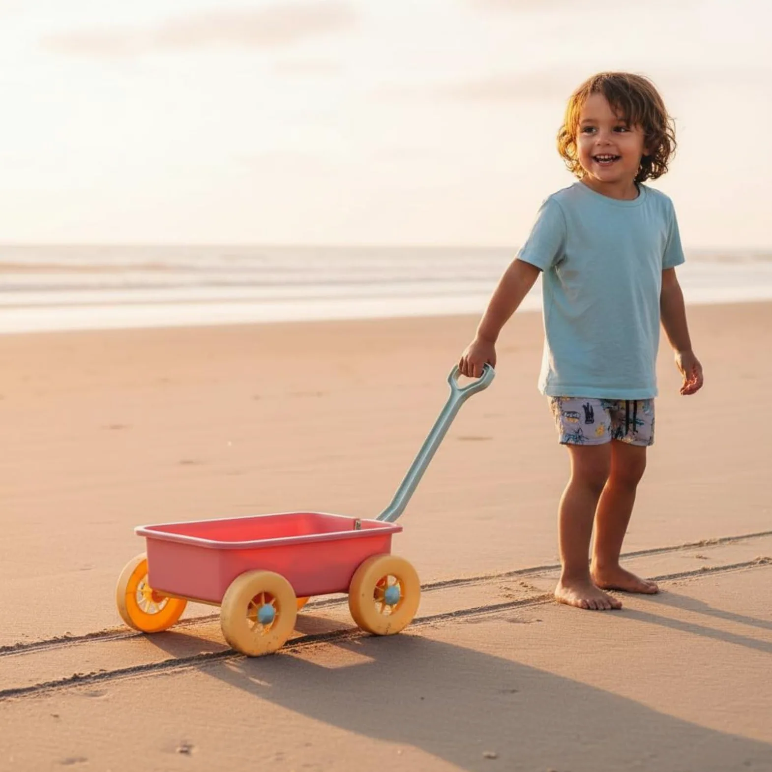 Carrello da Spiaggia per Bambini con Maniglia Trolley Giocattolo attività Sabbia Funzione Portatile Adatto a Parco Giardino Spiaggia, Rosa Ciliegia