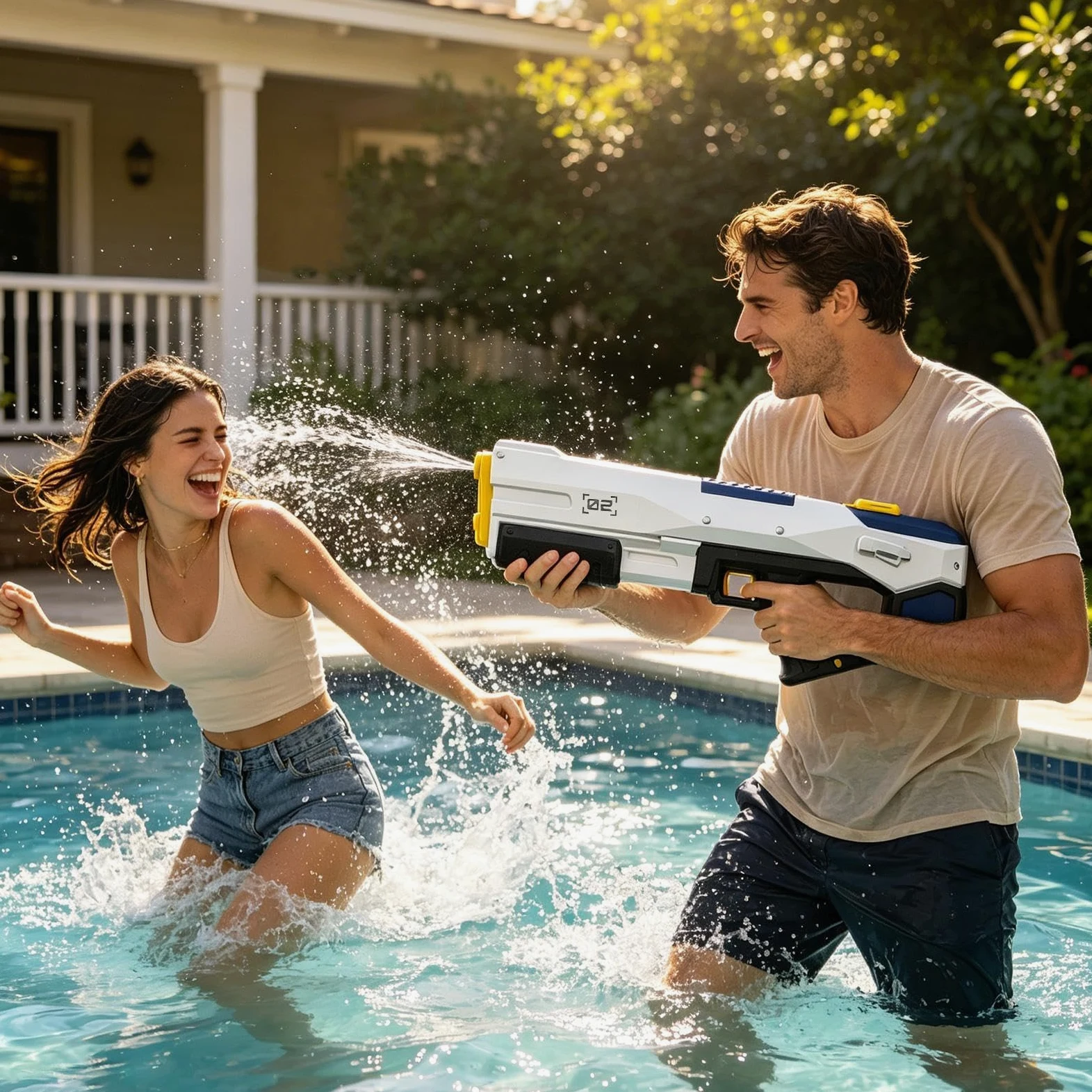 Pistola ad Acqua Elettrica a Grande Capacità e Lunga Gittata | Giochi d'acqua per piscina esterna per Cortile, Spiaggia, Piscina, Viaggio, Vacanza, , Prato, Campeggio,