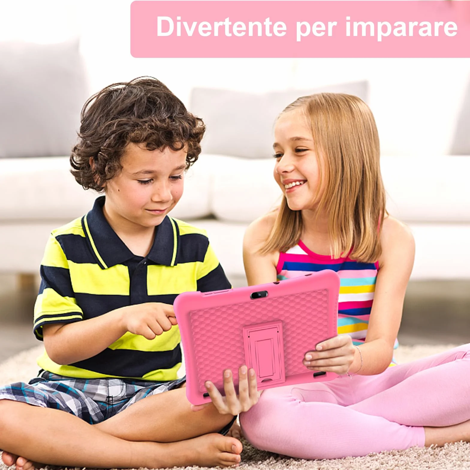 Tablet Bambini 10 Pollici Android 13, 3GB RAM+32GB ROM (256GB Espandibile), Controllo Genitori,1280x800 HD Display, 6000 mAh, WiFi, Doppia Fotocamera con Custodia(Rosa)