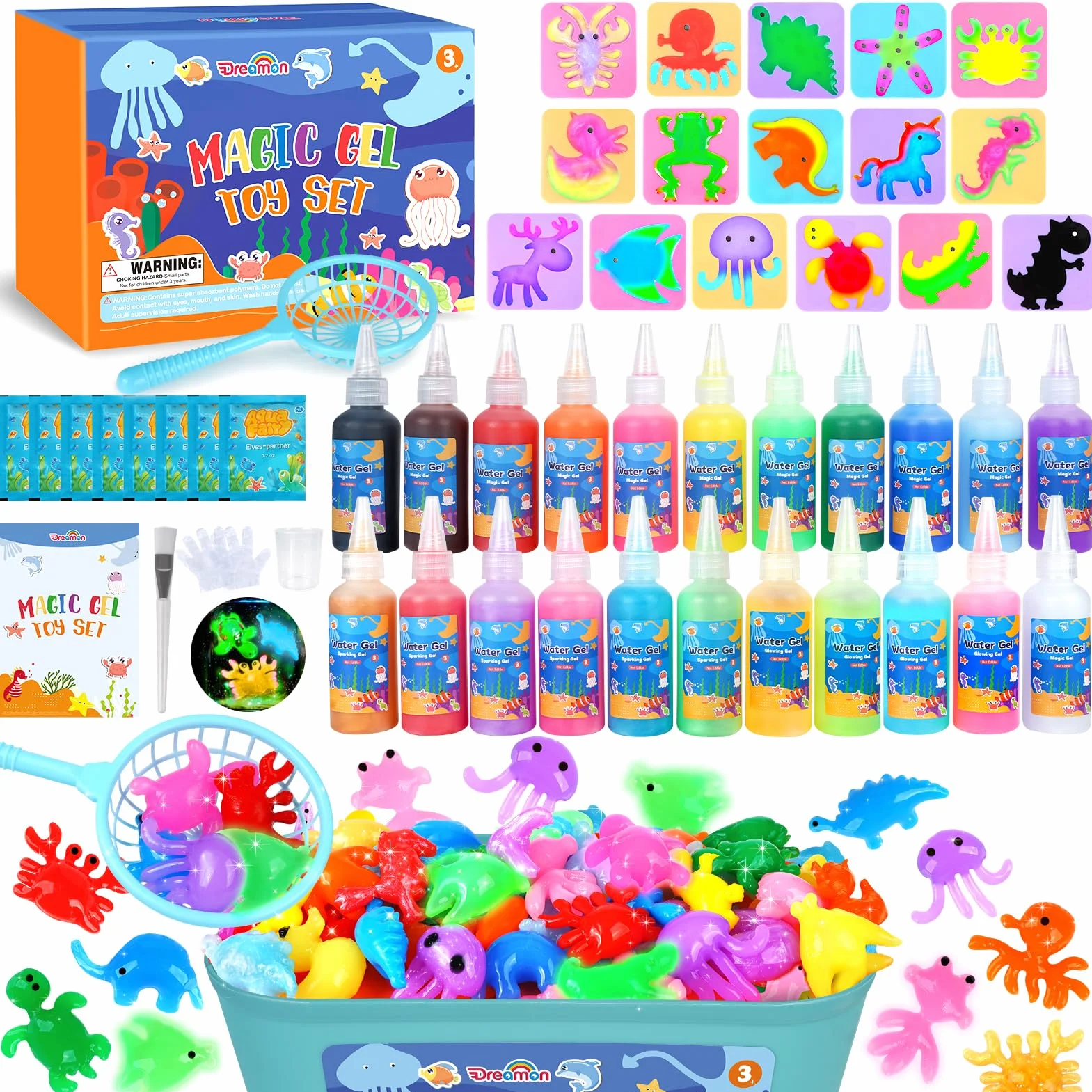 Dreamon Magic Water Gel Toy Kit 3D Aqua Gelz Set 22 Colori 16 Forme Giocattolo Creativo Bambini 3+