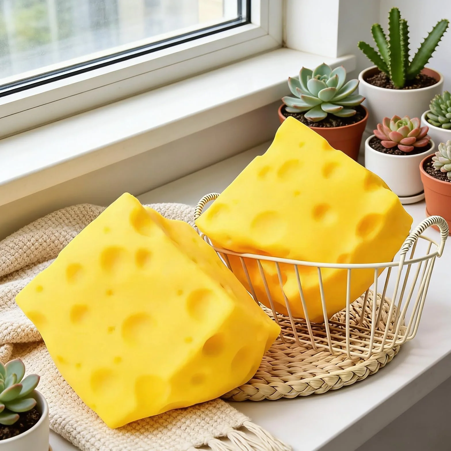 Giocattolo Antistress Formaggio Realistico 12 cm con Fori, Burro Squishy - Sicuro e Non Tossico
