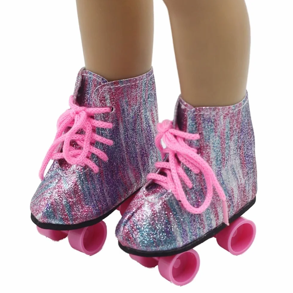 Pattini a rotelle per Bambola da 18 Pollici, Scarpe da Pattinaggio su Ghiaccio per Bambola Americana da 46 cm, Accessori per Costume (#F)
