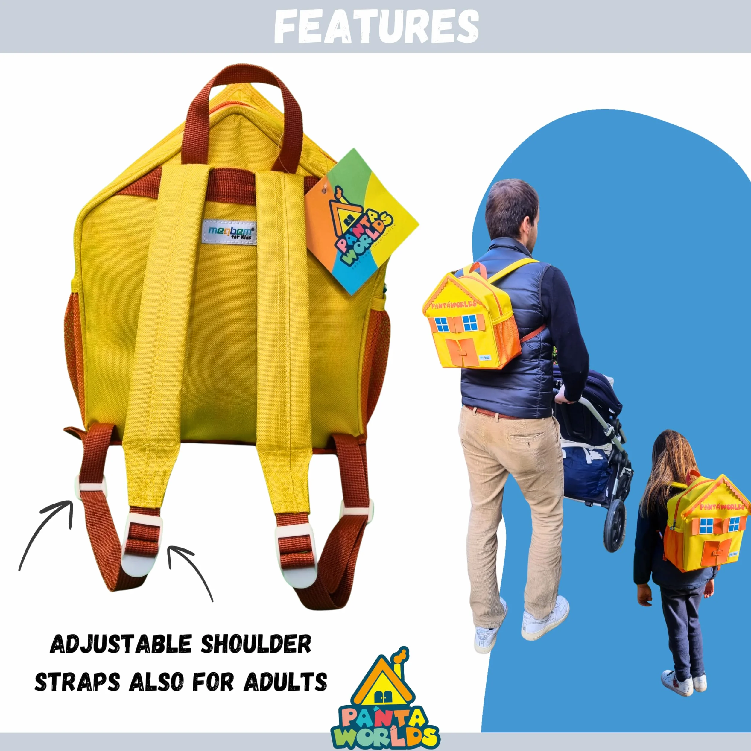 Pantaworlds Bag | Zaino Bambino a Forma di Casa, Zainetto Asilo per Bambini Impermeabile e Antiabrasione | Unisex | Idea Regalo Bambini | Certificato CE