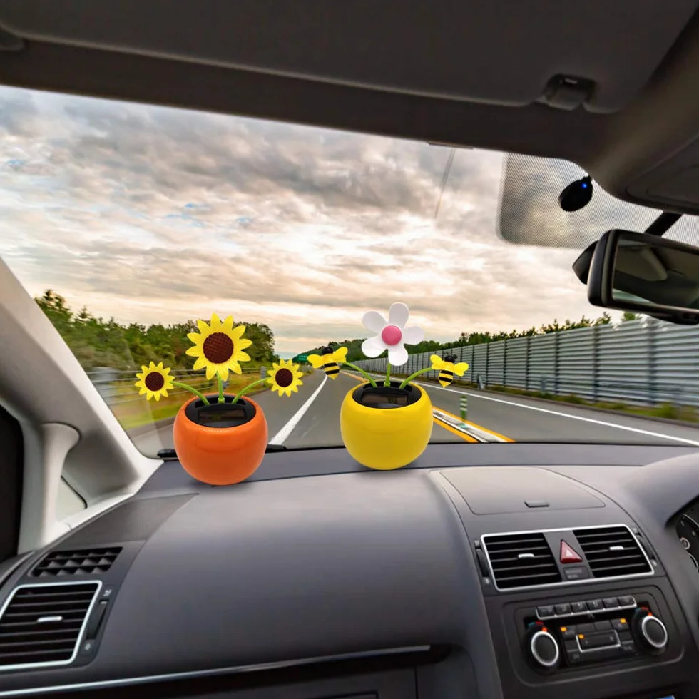Fiore Danzante Solare 4 Pezzi Ornamenti per Auto Giocattolo Alimentato a Energia Solare Decorazione Scrivania