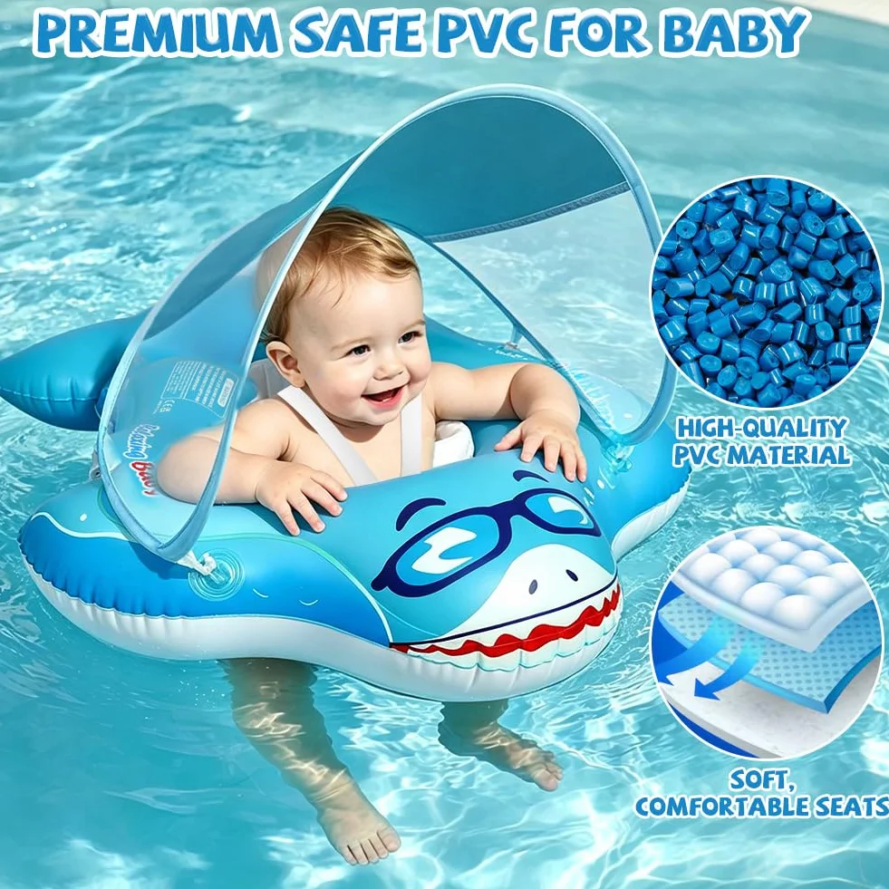 Aolso Salvagente Neonato con Parasole, Salvagente Neonato, Ciambella Neonatos Mare, Salvagent per Bambini Adatto per Bagno, Piscina, Mare, Salvagentes Galleggiante da 12 a 36 mesi