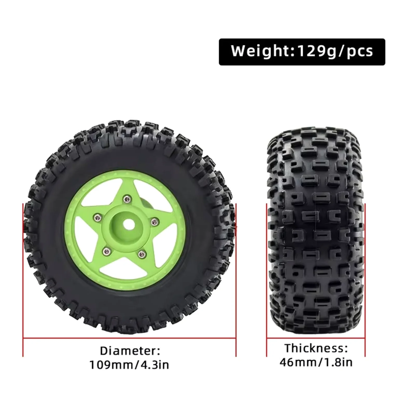 Auto RC Accessori per Traxxas per Slash per ARRMA per SENTON 1/8 1/10 RC Auto 4 Pezzi 110mm Pneumatico per Camion A Breve Corso con 12mm 14mm 17mm Ruota Esagonale(Red)