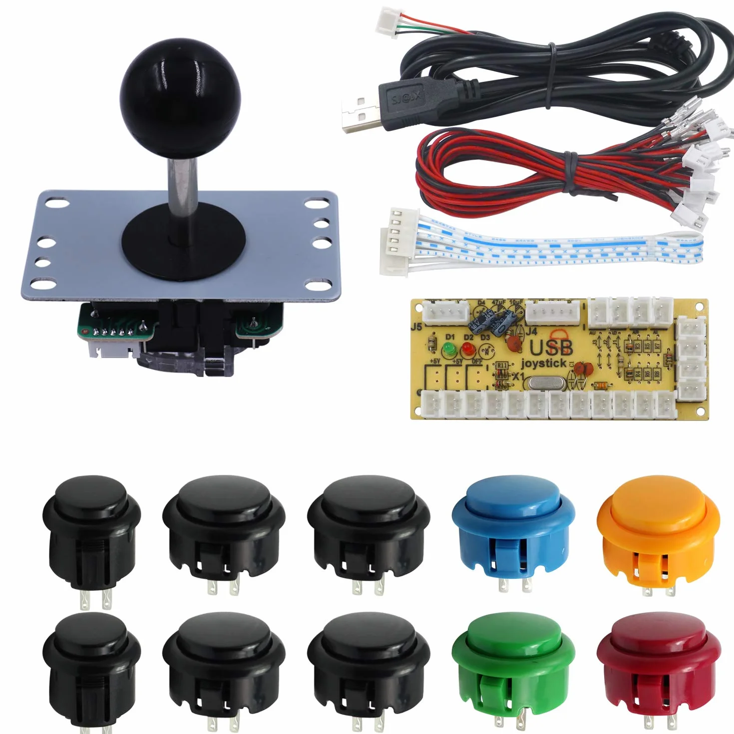 SJJX DIY Arcade Game Button and Joystick Controller Kit for Rapsberry Pi and Windows,5 Pin Joystick and 10 Push Buttons 822a mix black