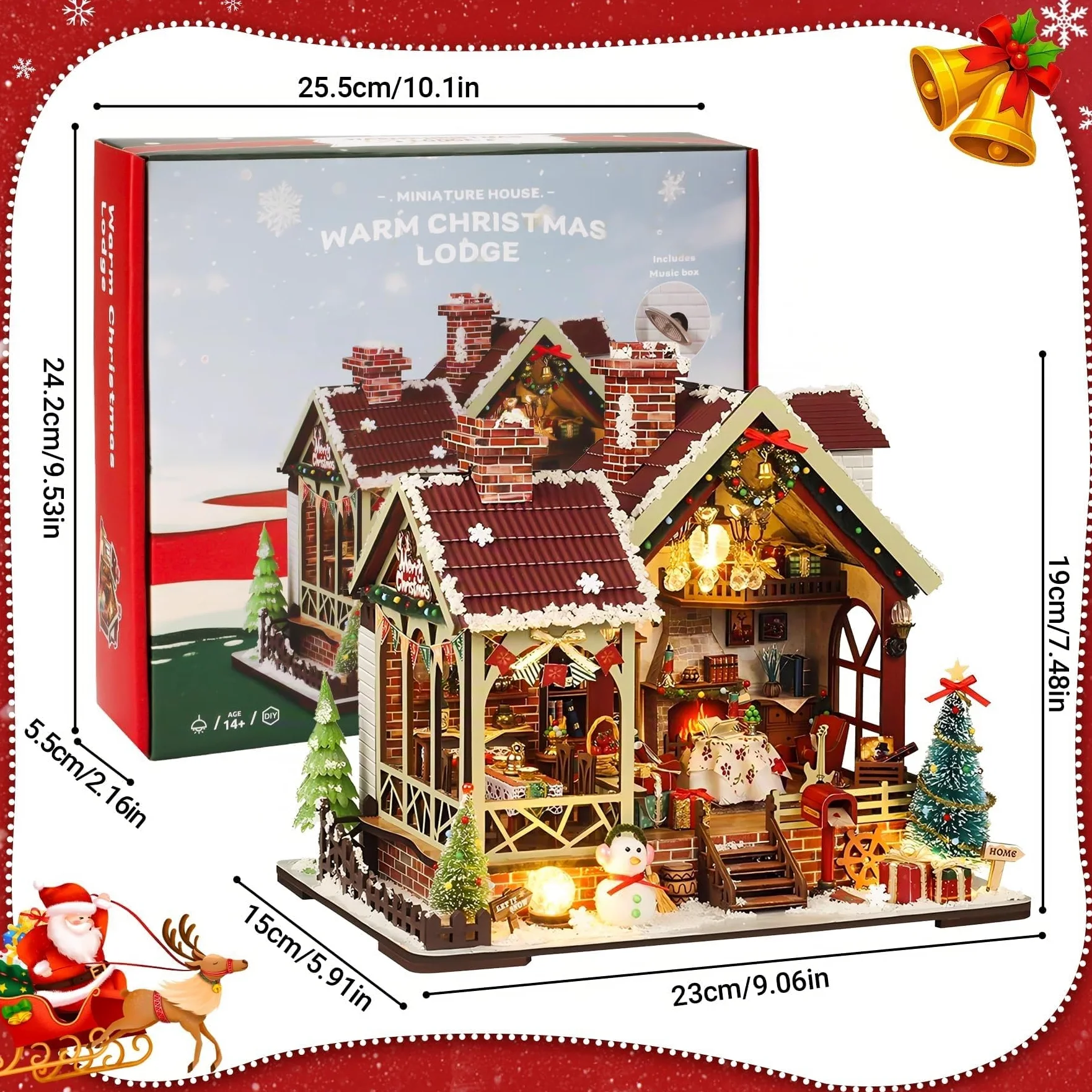 DIY Book Nook Kit, Casa Delle Bambole Fai da te Booknook Kit Casa in Miniature con Luce Led Legno Book Scaffale Inserto Decorazione Regalo Creativo per Adolescent (Natale)