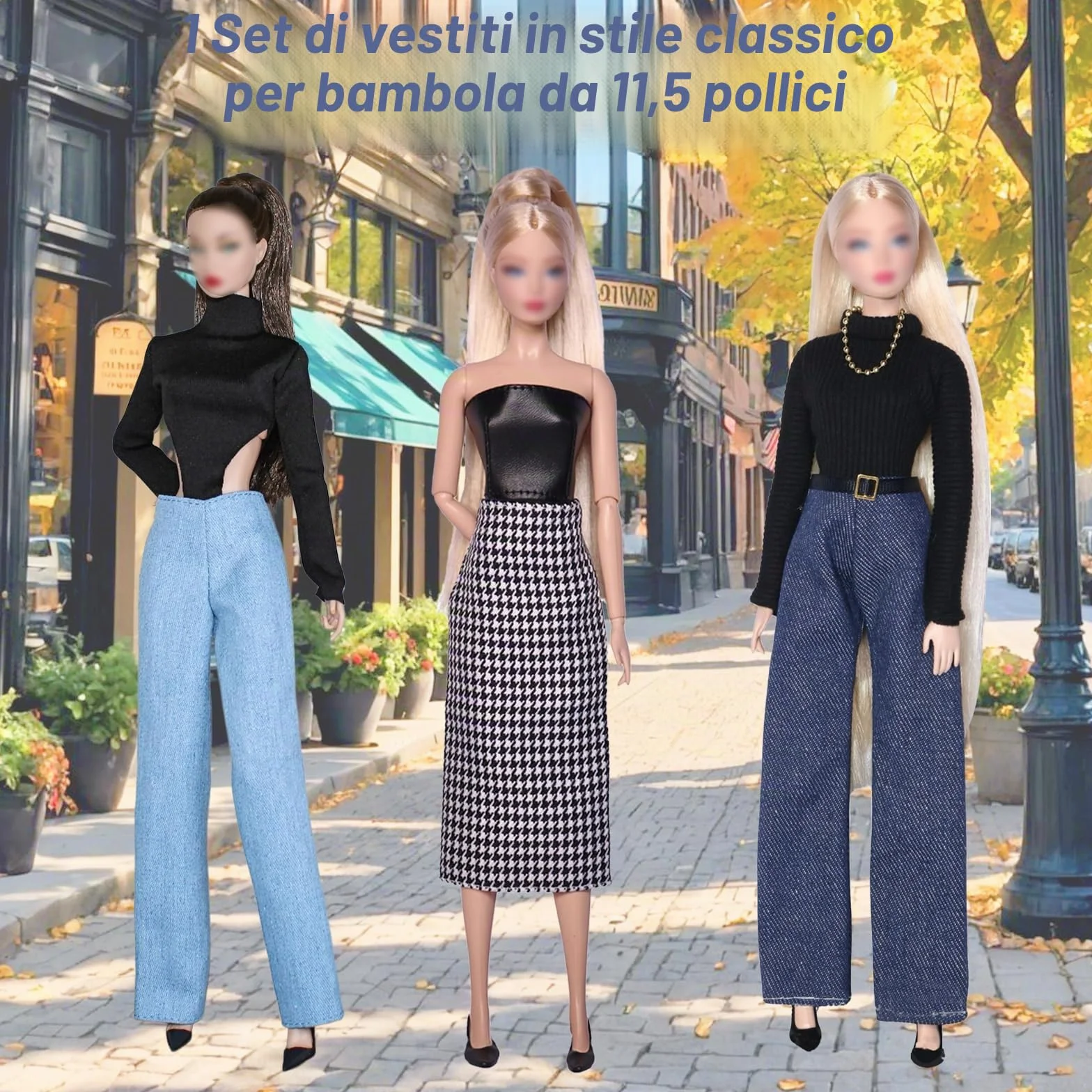 Set di 18 vestiti per bambola, elegante con colletto in pelle di jeans, mantello in pelliccia, abbigliamento sportivo per la casa