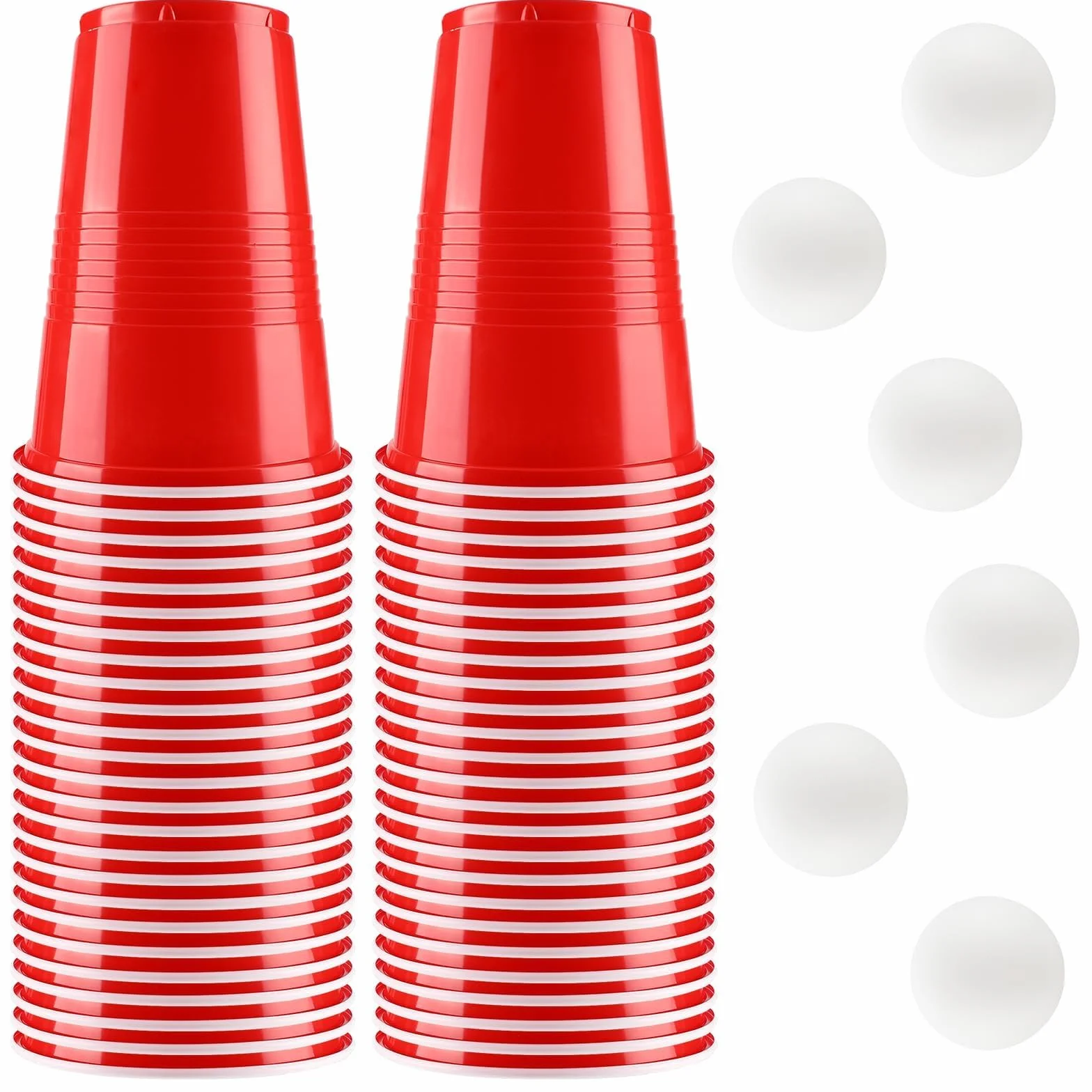 Set di Bicchieri da Birra Pong, 50 Bicchieri Beer Pong(500ml) e 6 Palline da P ing Pong, Bicchieri riutilizzabili, per Giochi di bevute, Feste, Compleanni, Festival, Matrimoni, Campeggio(Rosso)