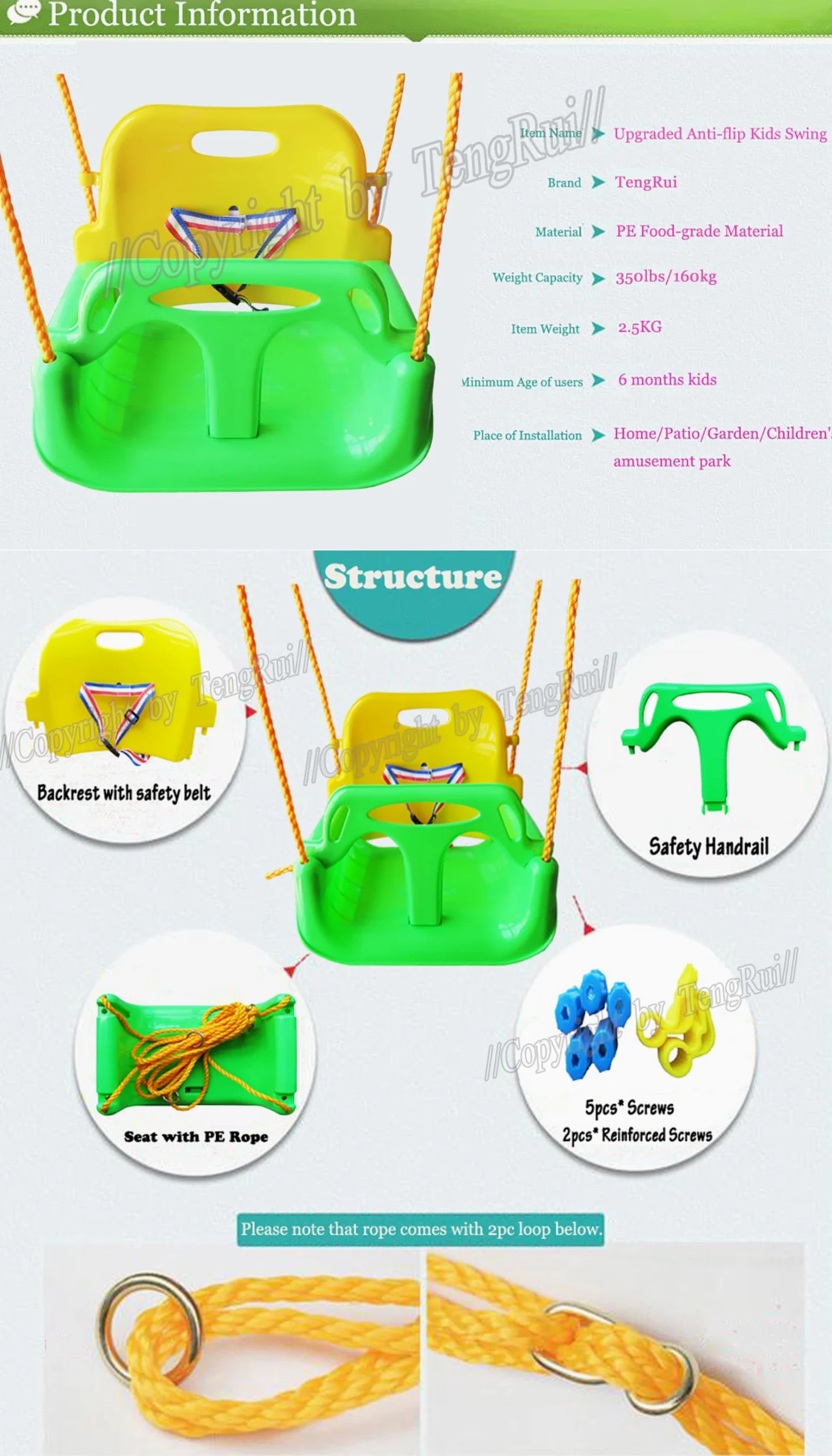 Altalena pieghevole 3 in 1 da neonato a adolescente versione di aggiornamento con moschettoni per giardino di casa, patio, giochi all'aperto (sedia verde + corrimano verde)