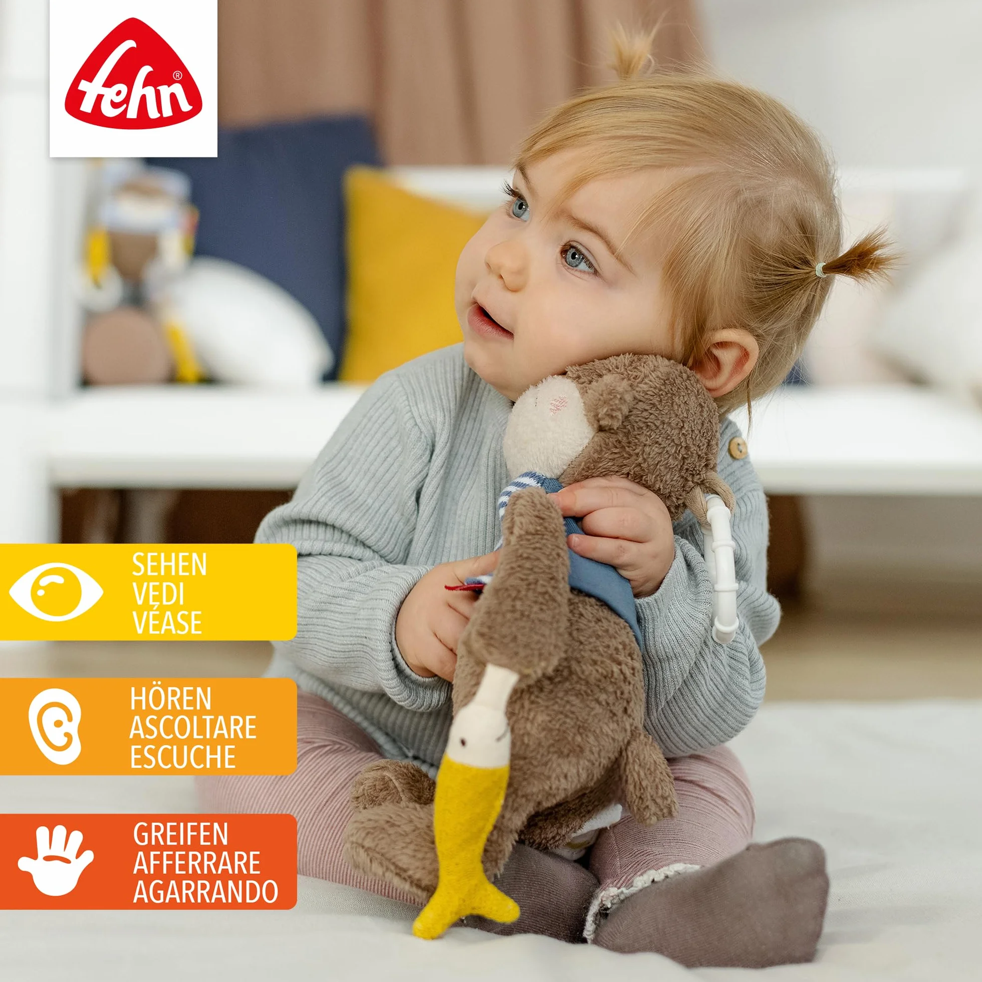 Fehn Activity-Otter – Motorikspielzeug zum Aufhängen mit spannenden Anhängern zum Greifen und Geräusche erzeugen für Babys und Kleinkinder ab 0+ Monaten