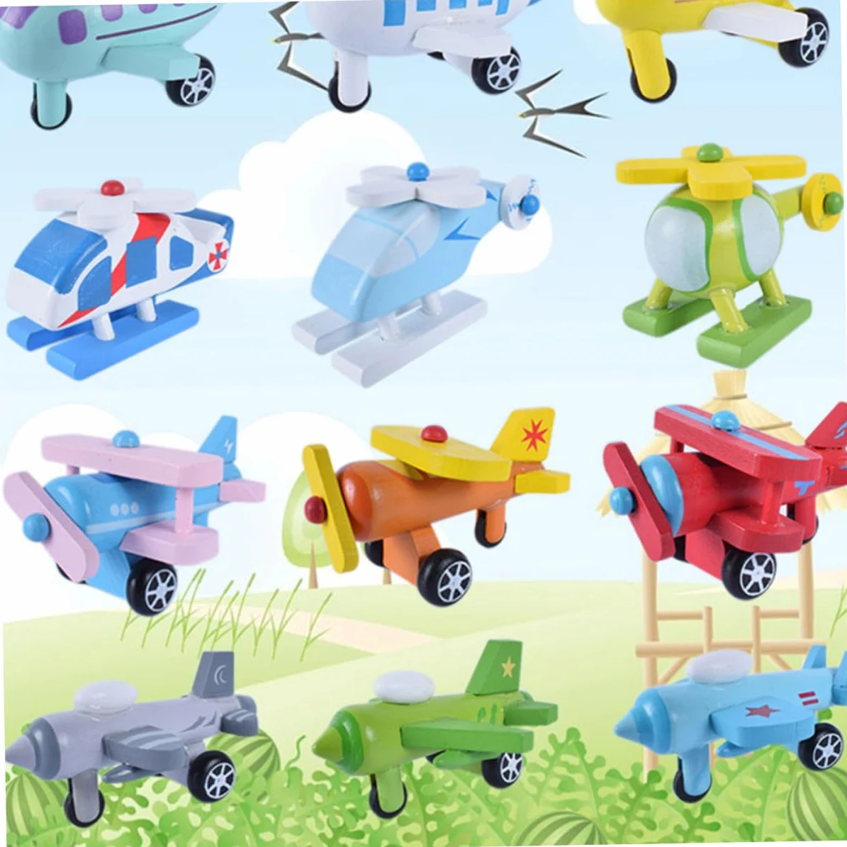 Mini Aeroplano in Legno 12 Pezzi, Giocattolo per Ragazzo Ragazza | Versione Colorata, senza Sbavature, Favorisce la Presa, Adatto a Bebè e Primi Giochi Educativi