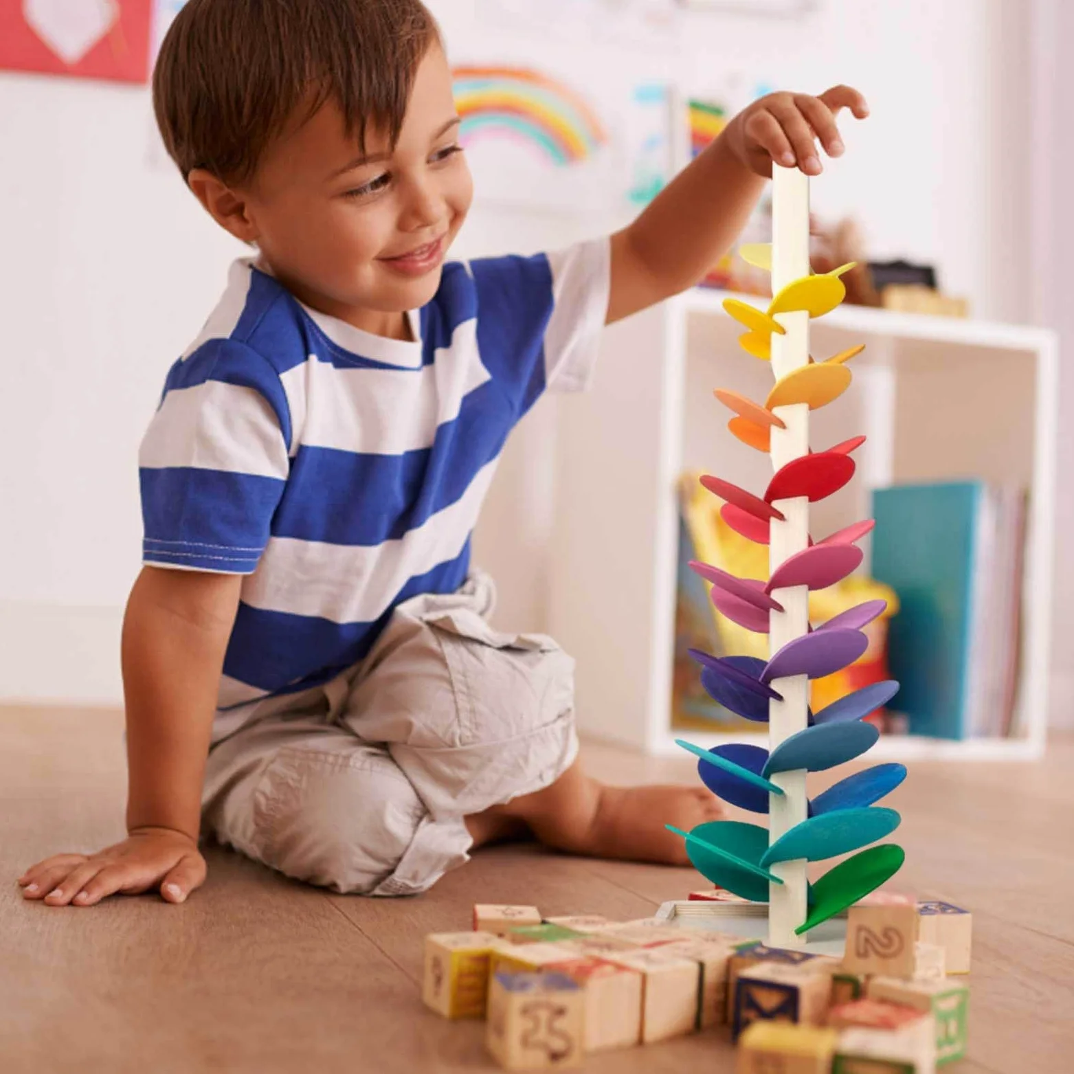 Generisch Rainbow Stacker | Developmental Toy Motor Skills Problema Solving Colorring Piramide con filettatura elicoidale gioco ingranaggi torre impilabile anelli piramide