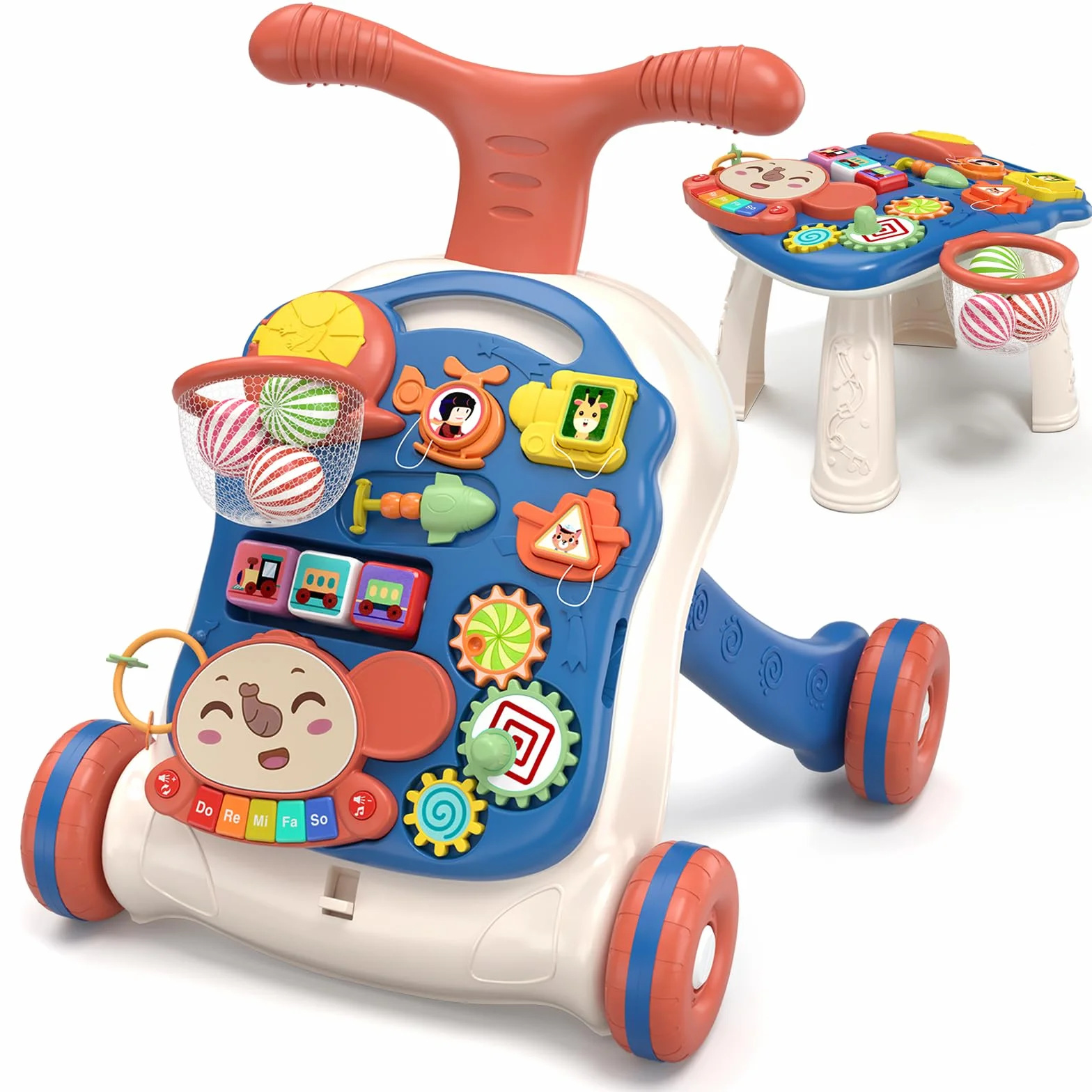 QDRAGON 3 in 1 Girello per Bambini, Centro Di Attività Educativa per Imparare a Camminare, Seduti, In Piedi, Neonato Gioco Educativo, Primi Passi per Bambini, Giochi Bambini 12-36 Mesi, Blu